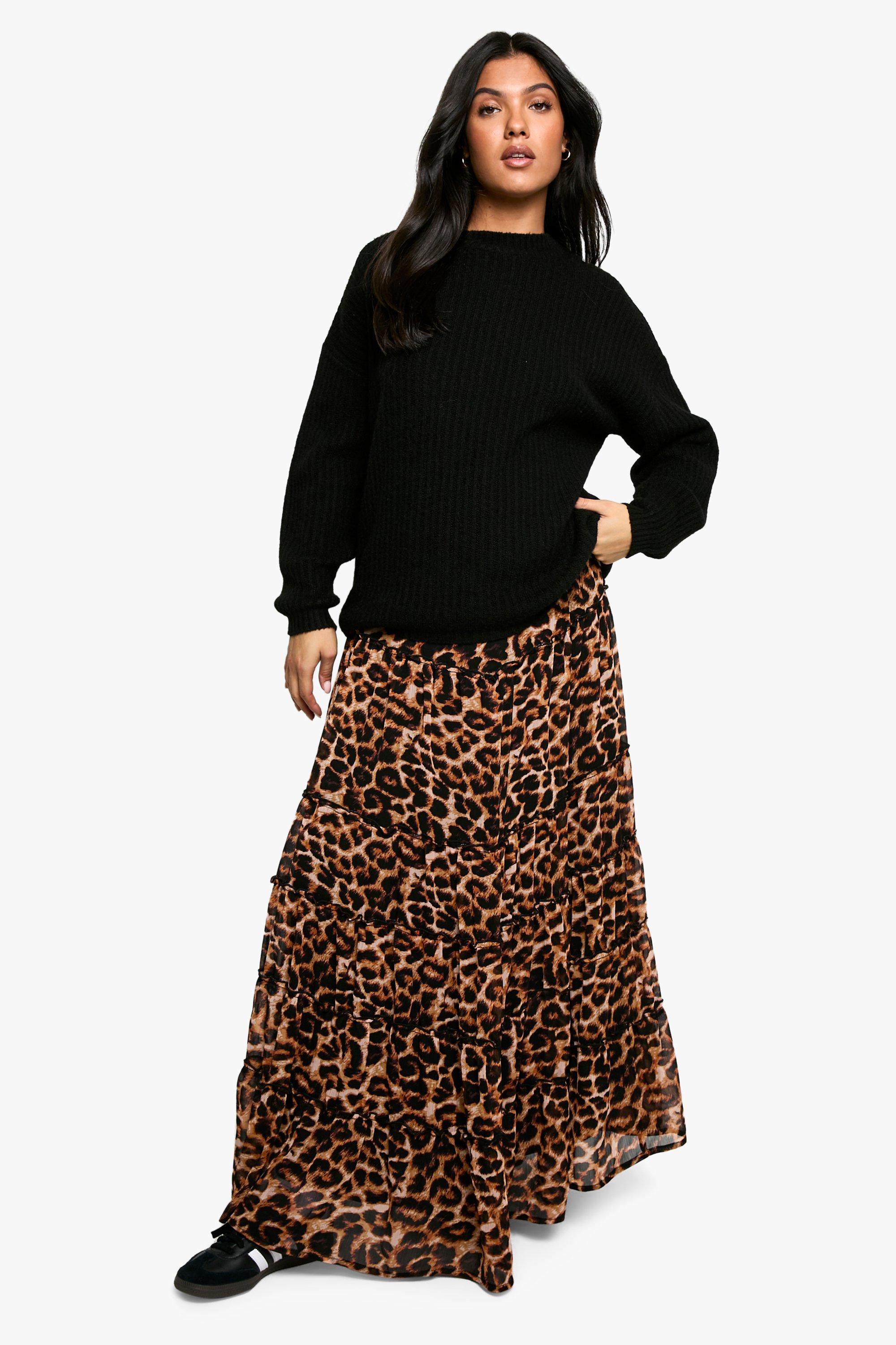 Boohoo Zwangerschap Chiffon Luipaardprint Maxi Rok Met Elastische Taille En Laagjes, Leopard