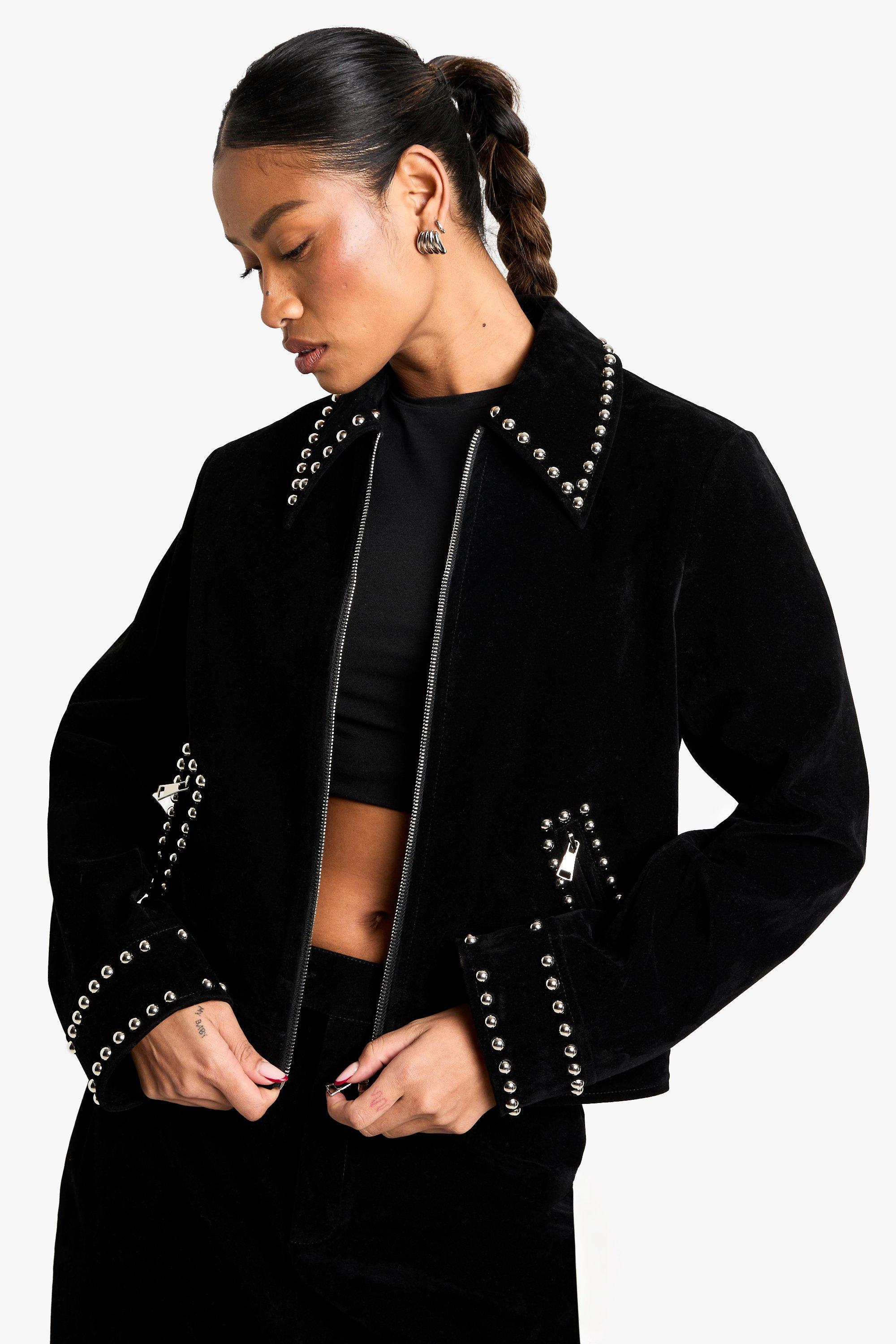 Boohoo Nep Suède Jas Met Studs, Black