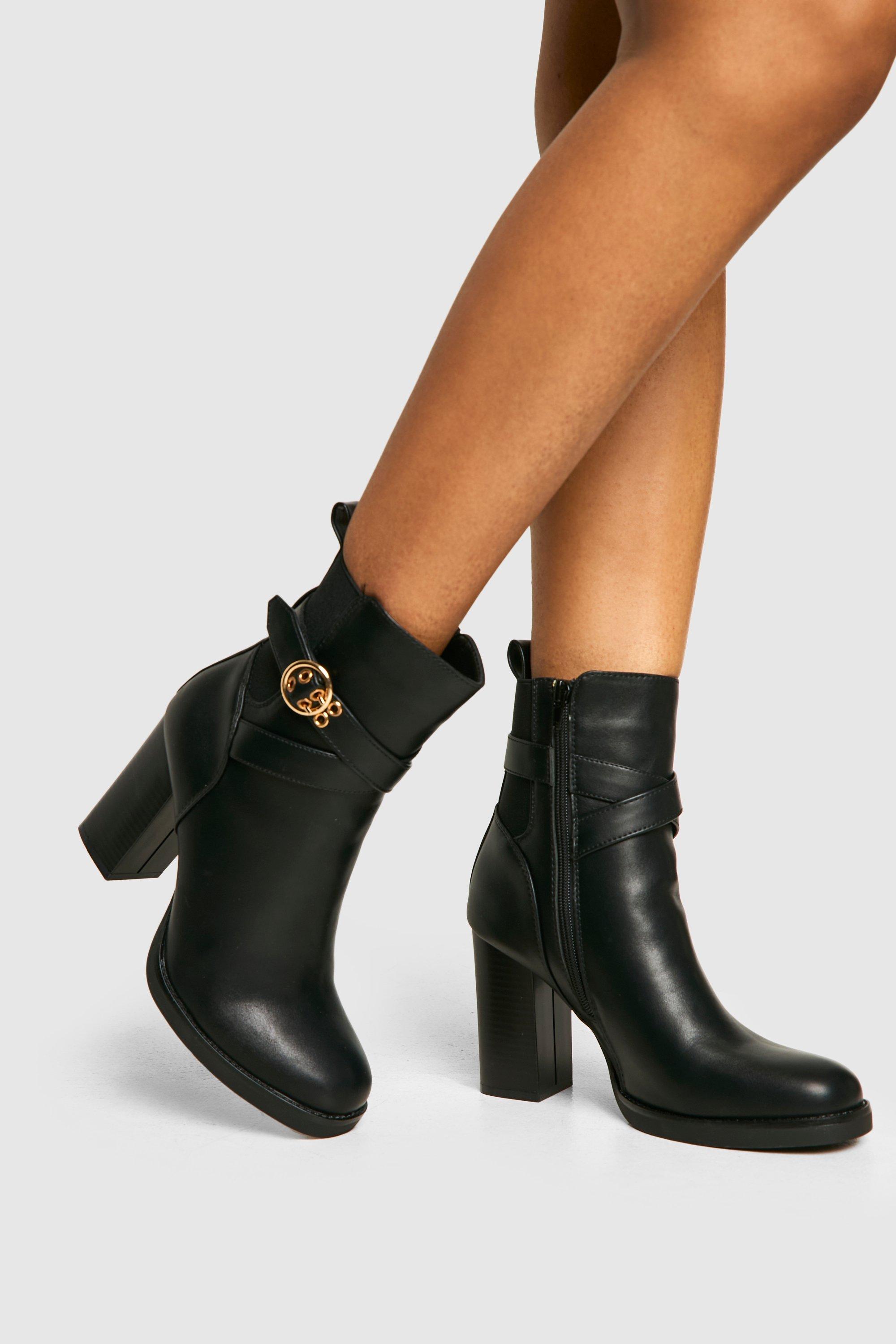 Boohoo Chelsea Boots Met Gesp Detail En Hakken, Black