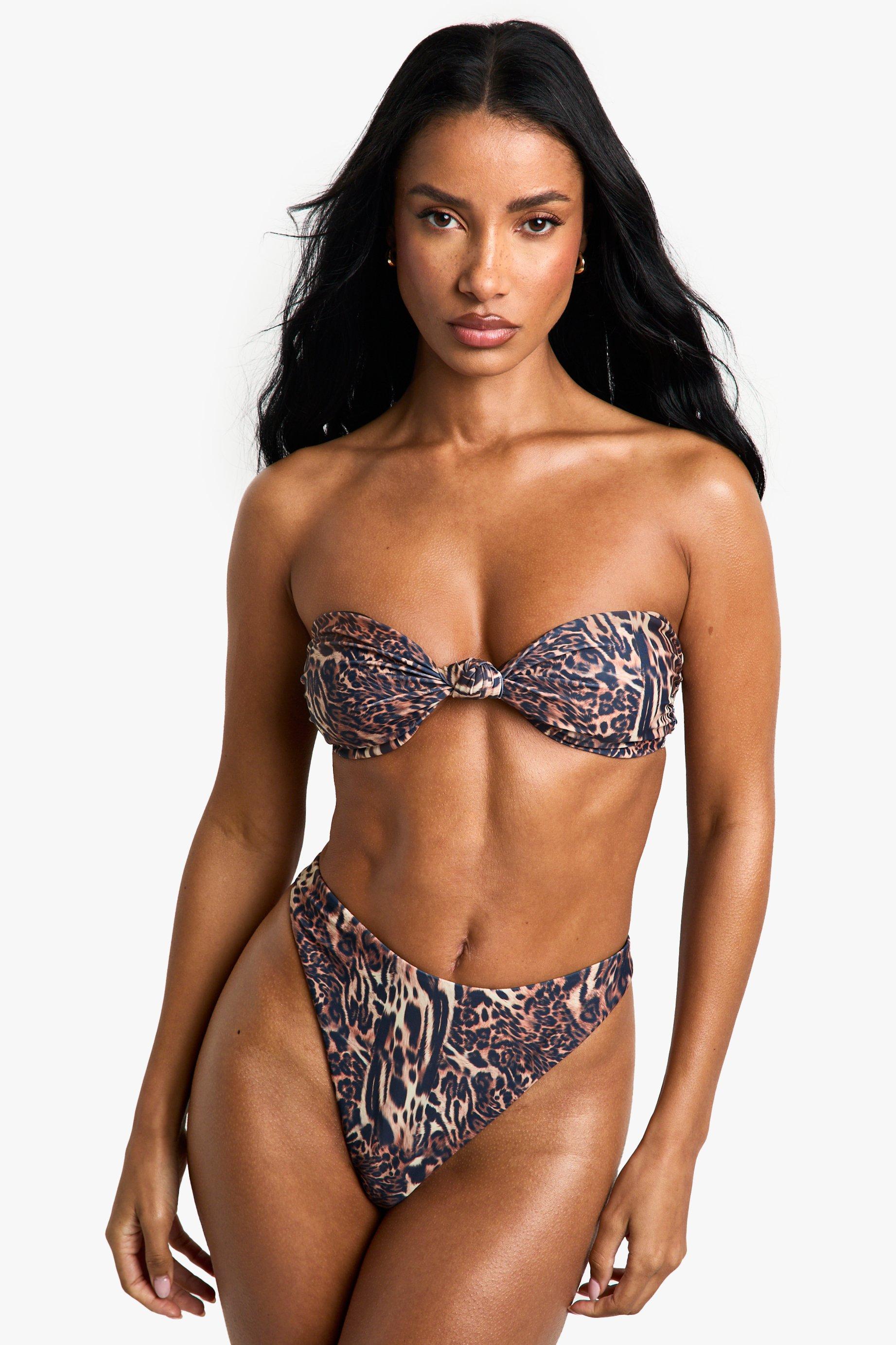 Image of Top bikini a fascia Essentials con stampa leopardata, Brown