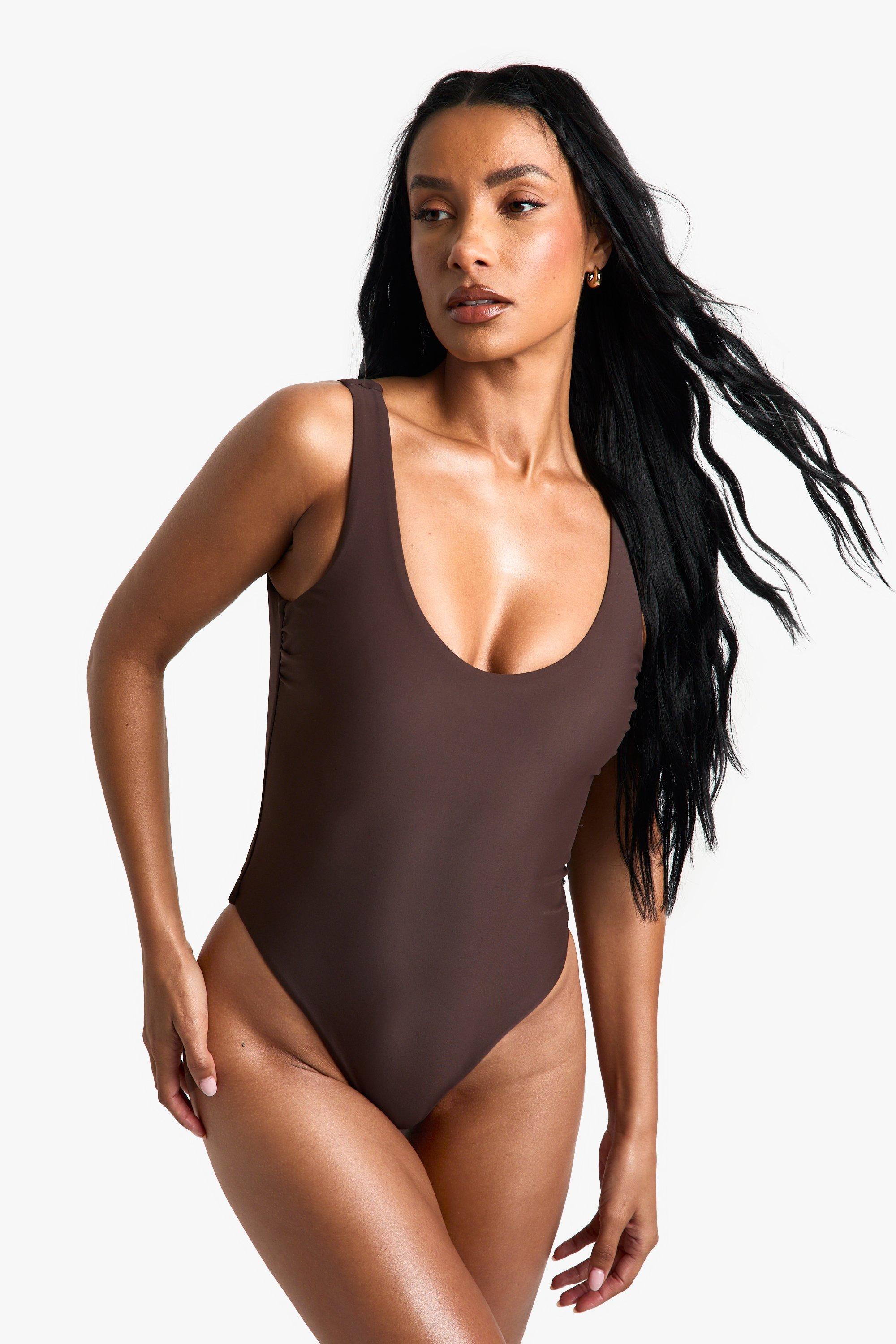 Image of Costume intero da bagno Essentials con scollo rotondo, Brown