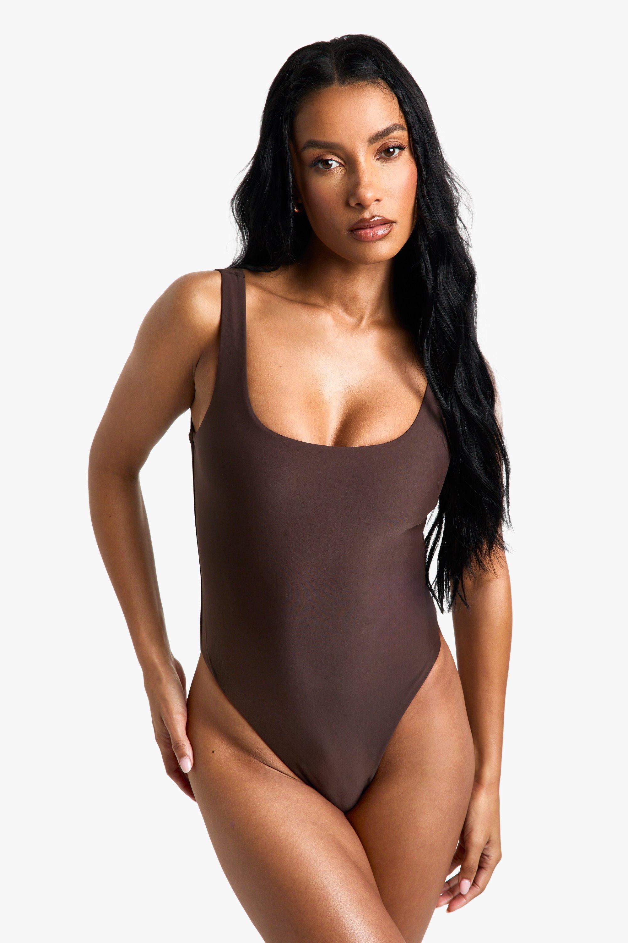 Image of Costume intero da bagno Essentials con scollo quadrato, Brown