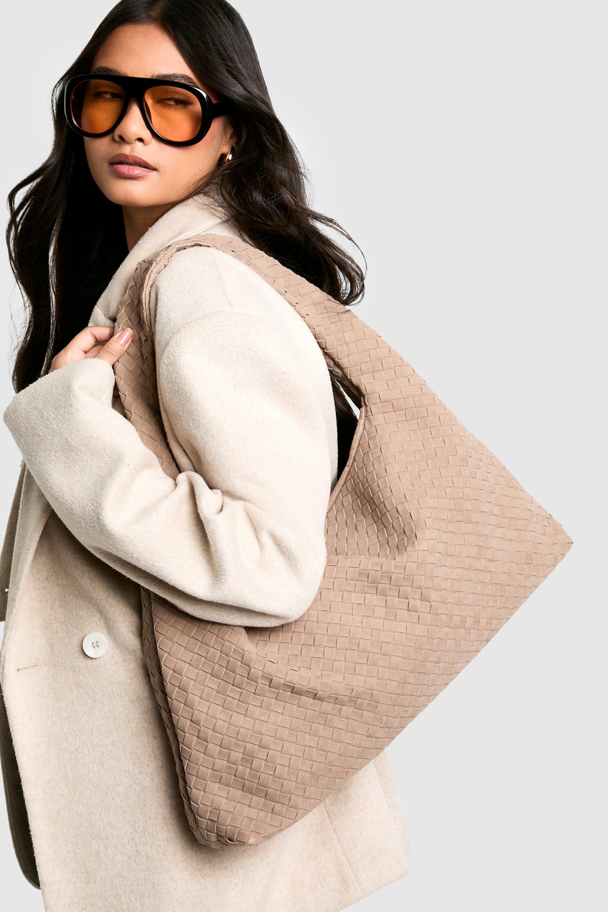 Click to view product details and reviews for Womens Faux Suede Oversized Woven Tote Bag Beige One Size Beige.