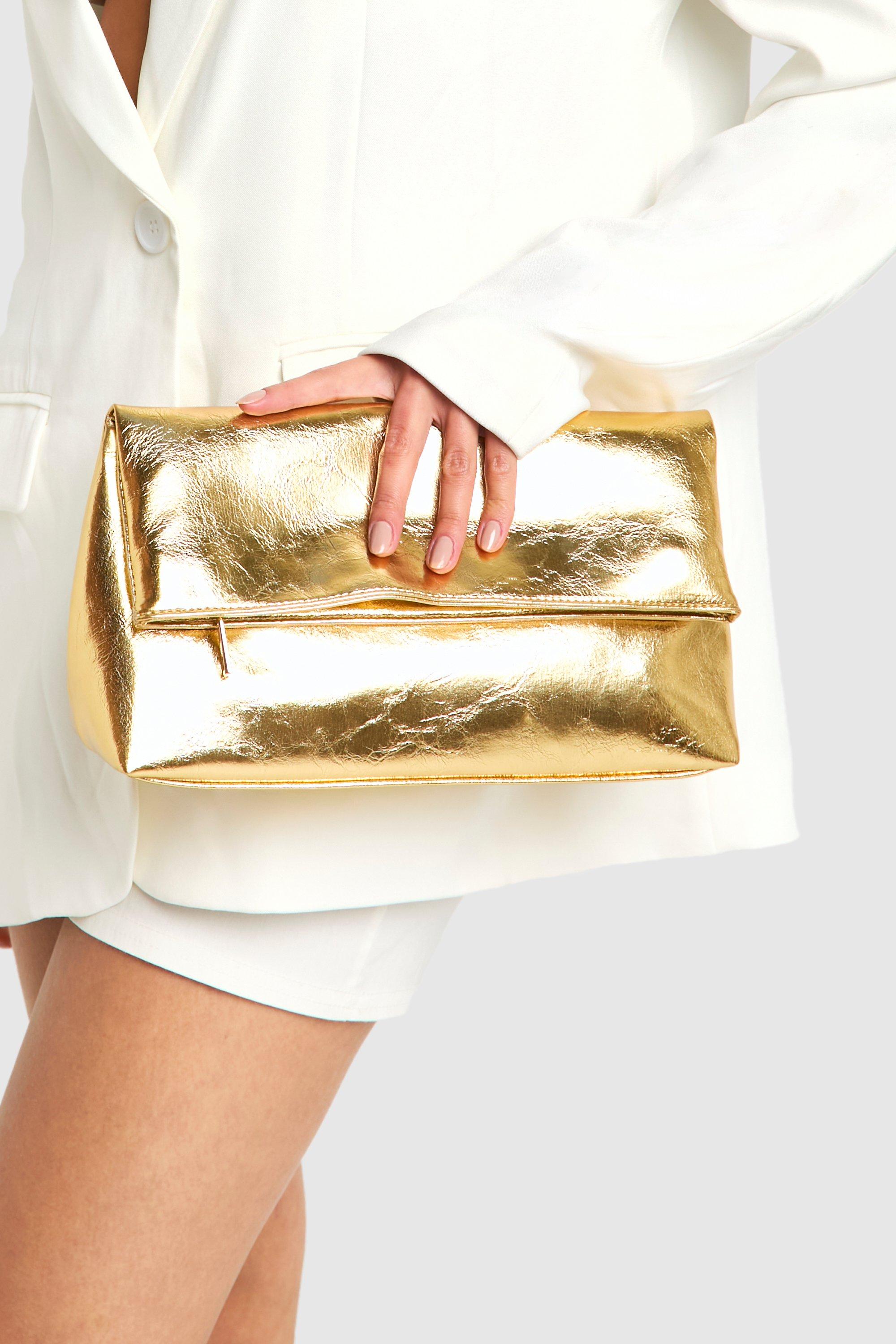 Click to view product details and reviews for Womens Large Metallic Fold Over Clutch Bag Gold One Size Gold.