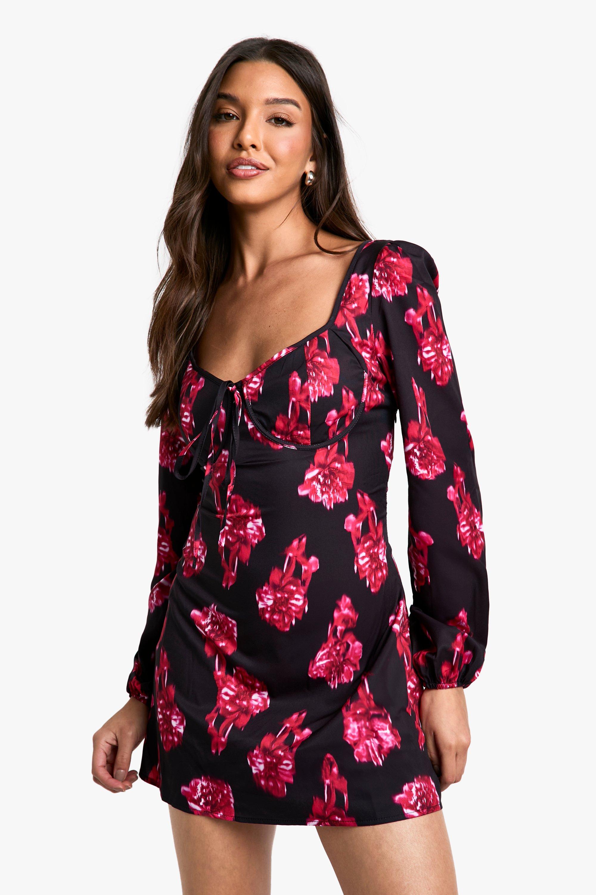 Boohoo Melkmeisjes Mini Jurk Met Wazige Bloemen, Black