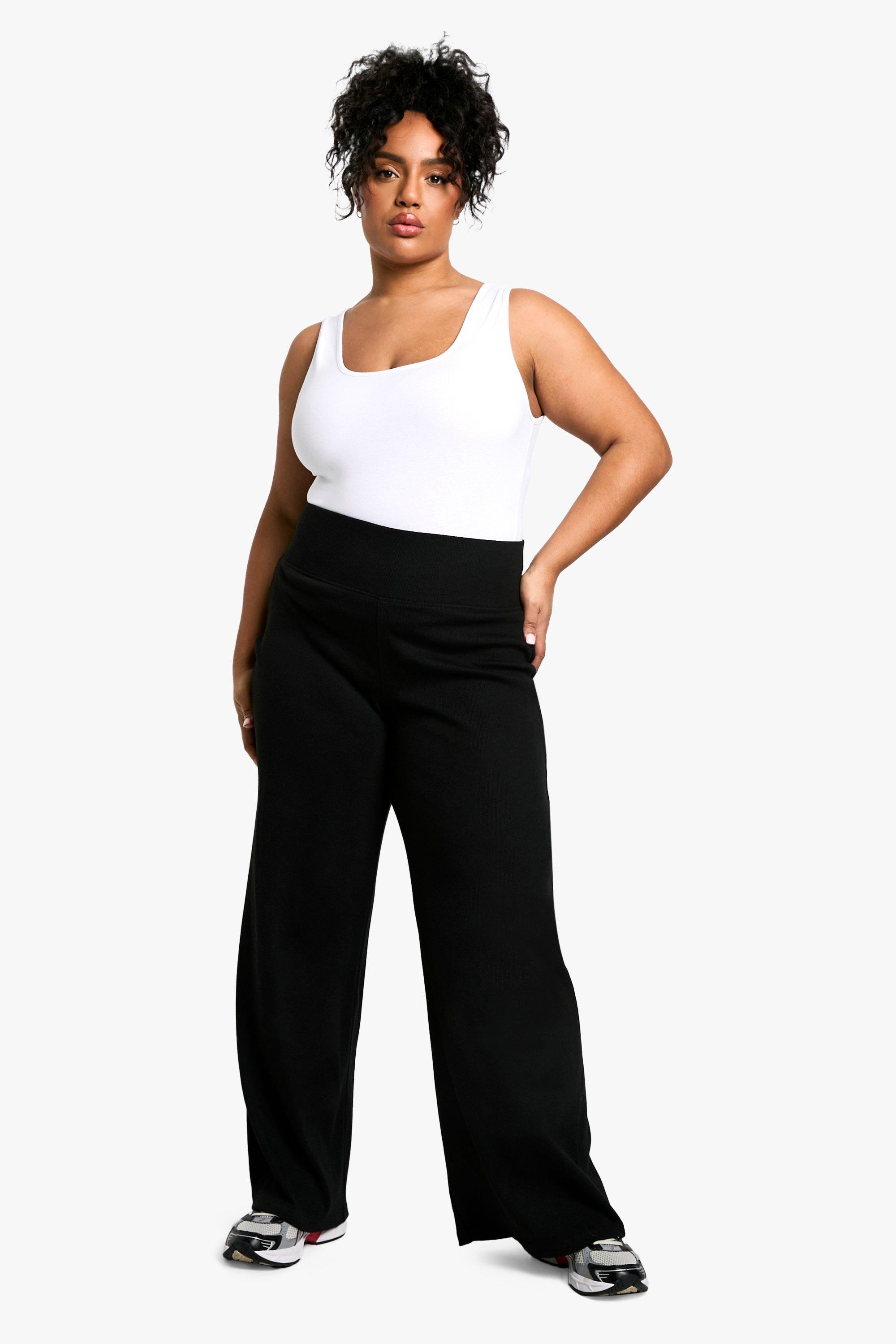Image of Pantaloni Plus Size a gamba ampia a coste pesanti, Nero