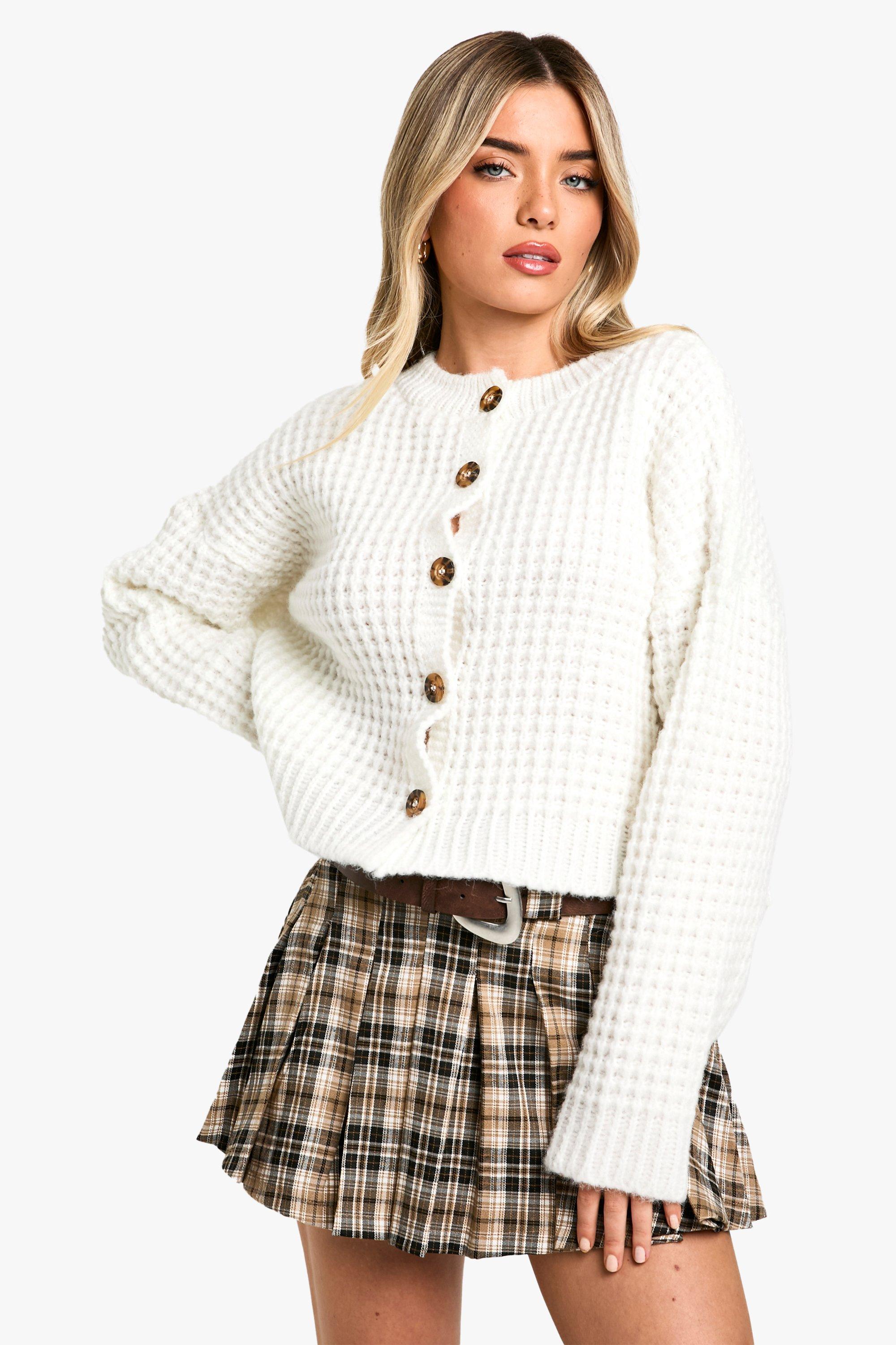 Boohoo Gebreide Premium Cardigan Met Dikke Stiksels En Knopen, Cream