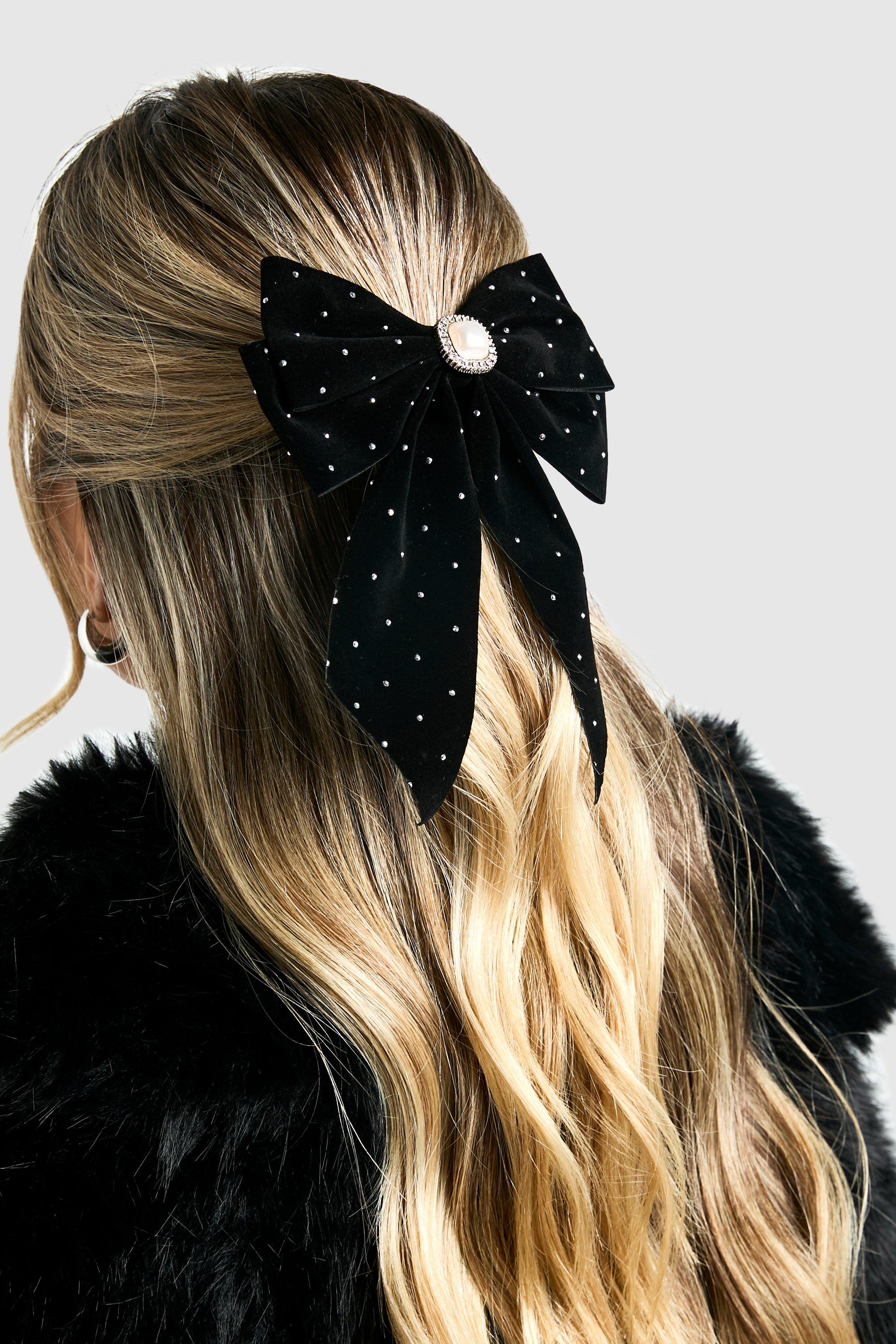 Click to view product details and reviews for Womens Velvet Diamante And Pearl Detail Hair Bow Black One Size Black.