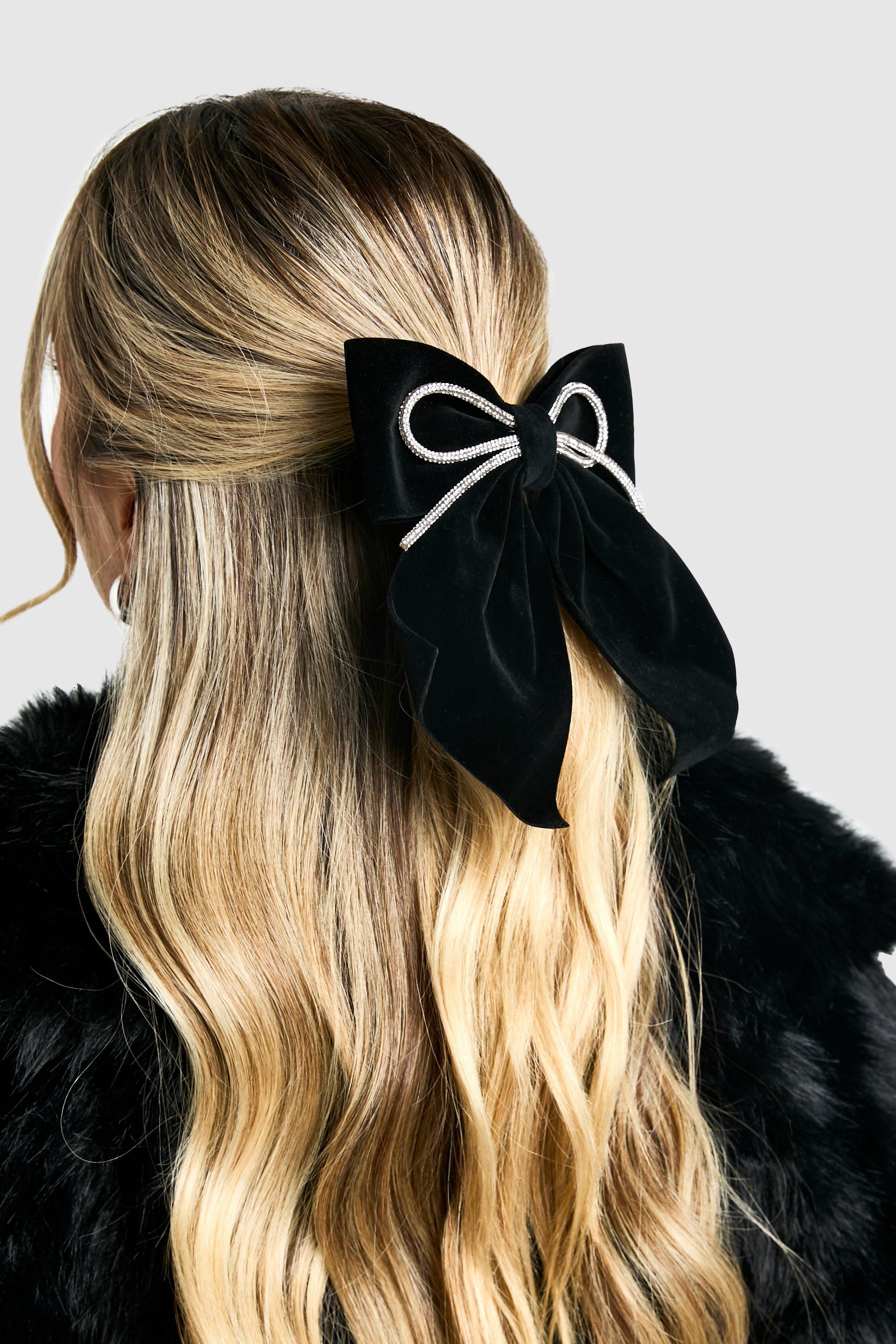 Click to view product details and reviews for Womens Velvet Diamante Detail Hair Bow Black One Size Black.