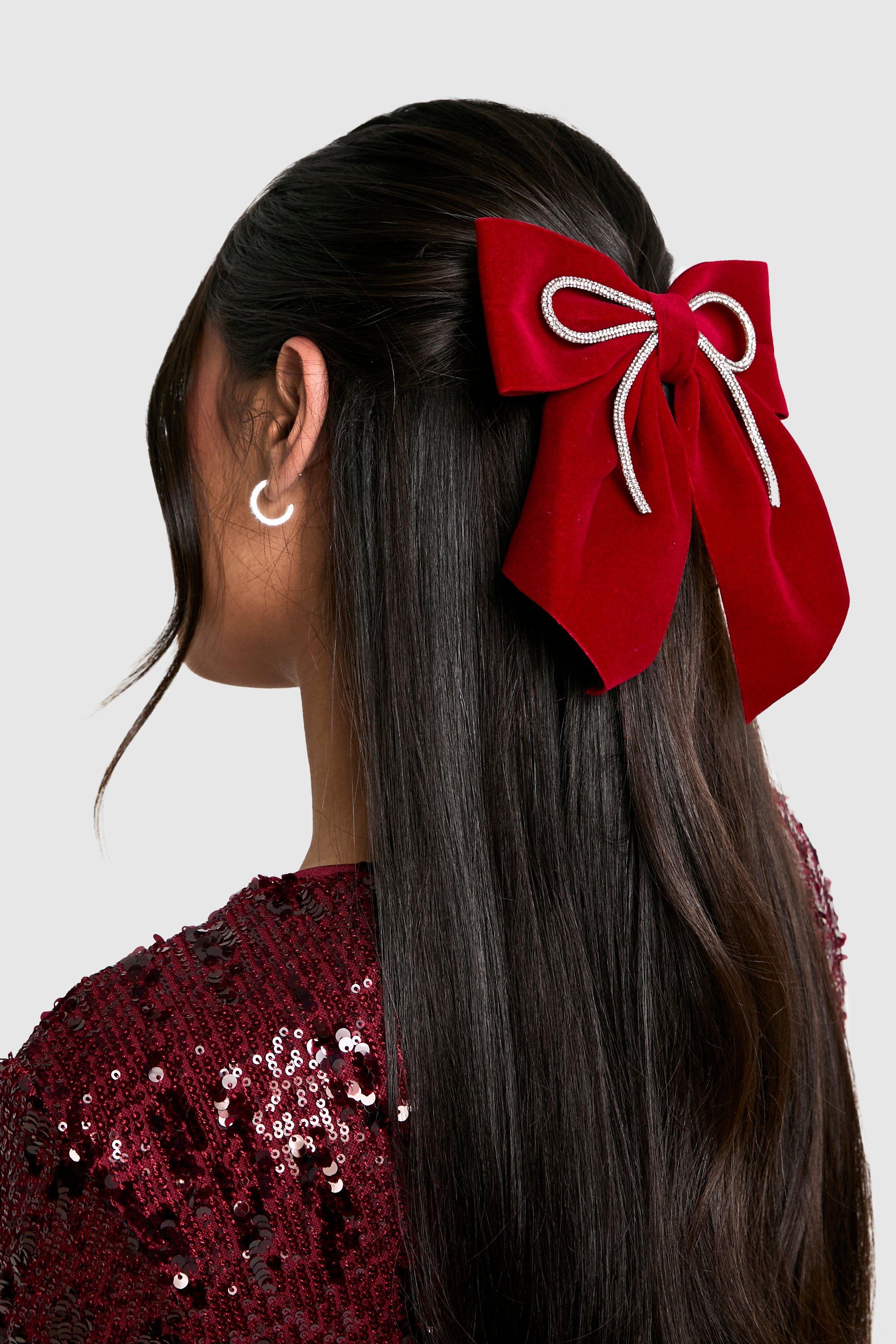 Click to view product details and reviews for Womens Velvet Cherry Red Diamante Detail Hair Bow One Size Red.