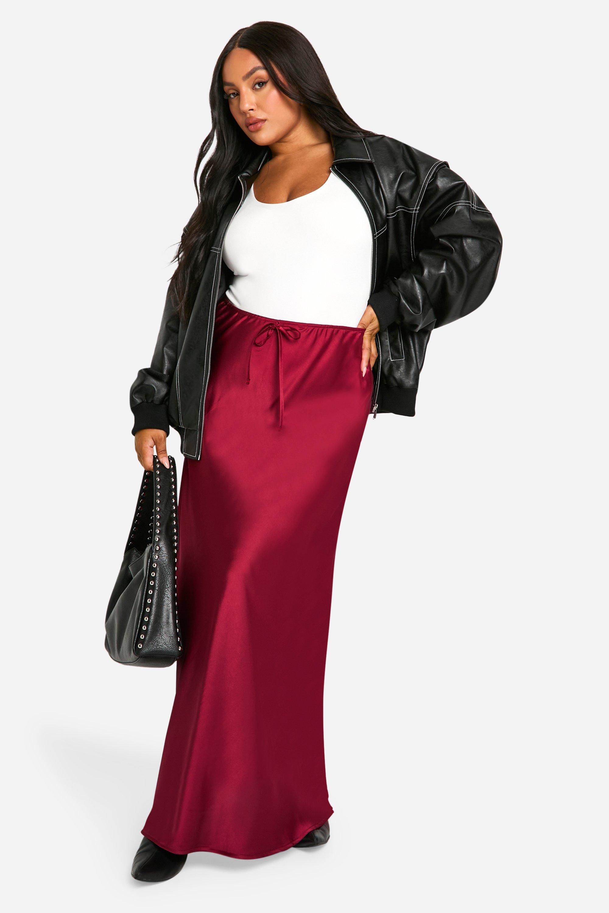 Boohoo Plus Satin Drawcord Maxi Skirt, Cherry