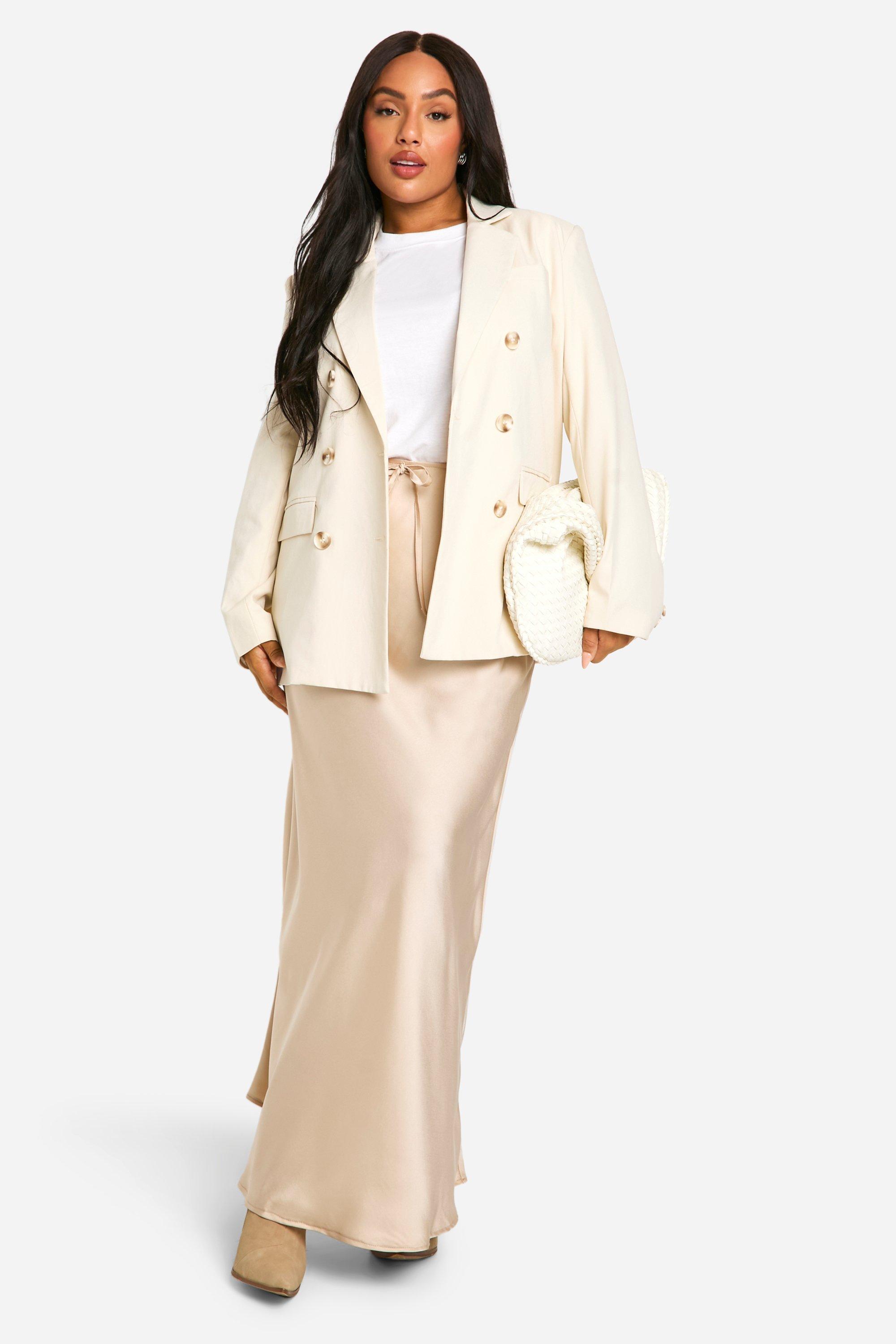 Boohoo Plus Satin Drawcord Maxi Skirt, Champagne