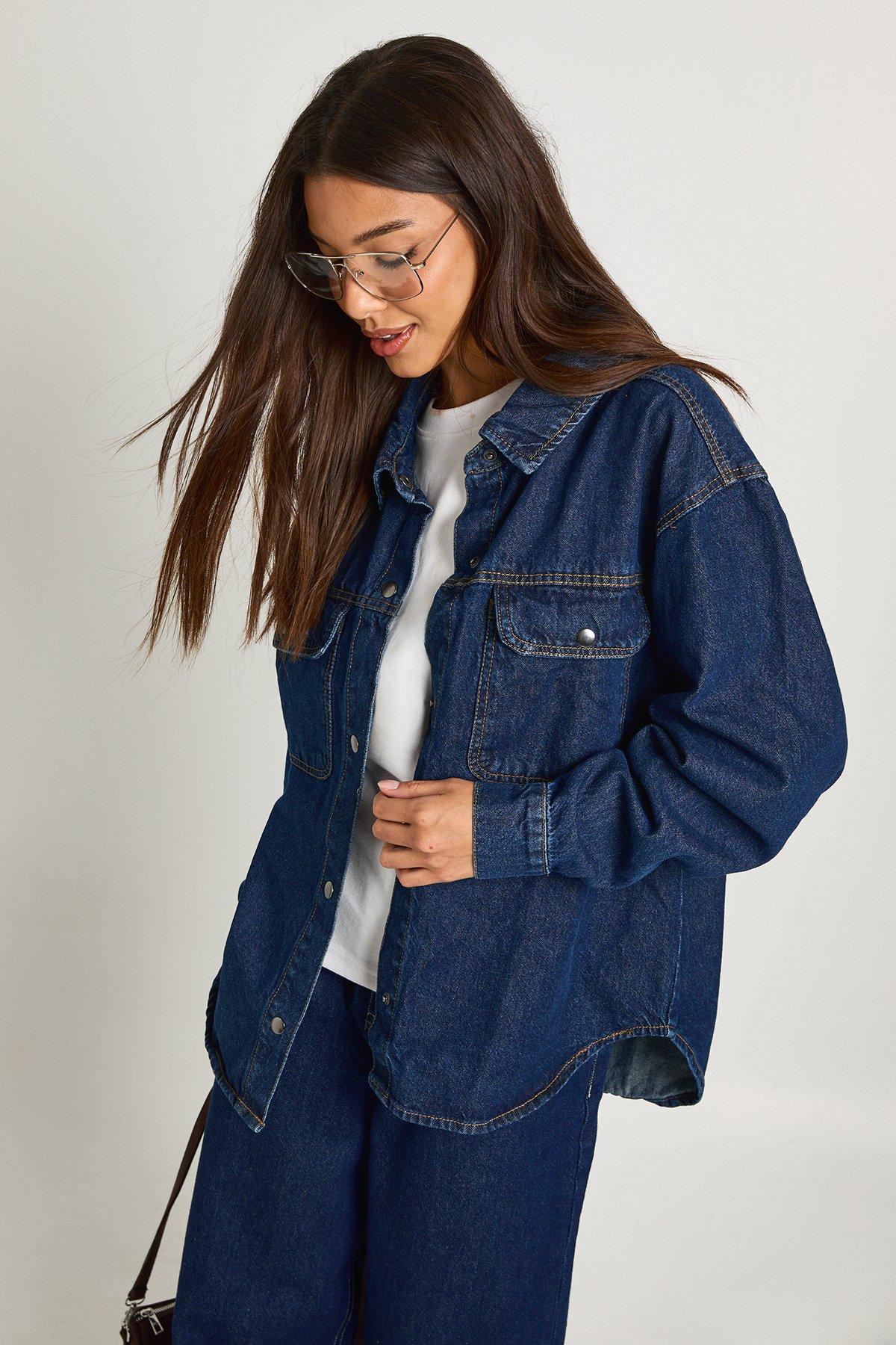 Image of Camicia in denim oversize in lavaggio acido, Azzurro