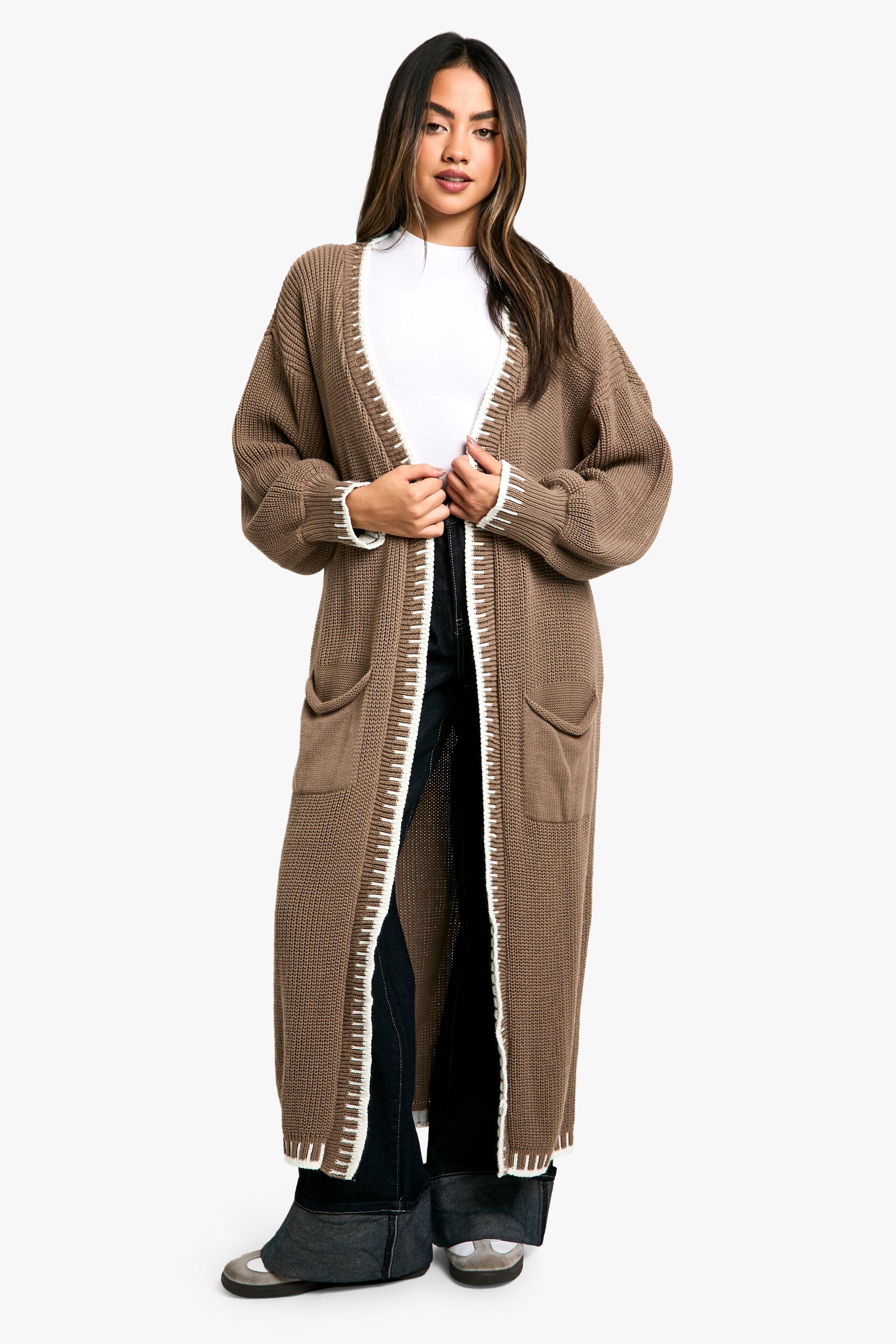 Boohoo Gebreide Maxi Blanket Met Stiksels, Mocha