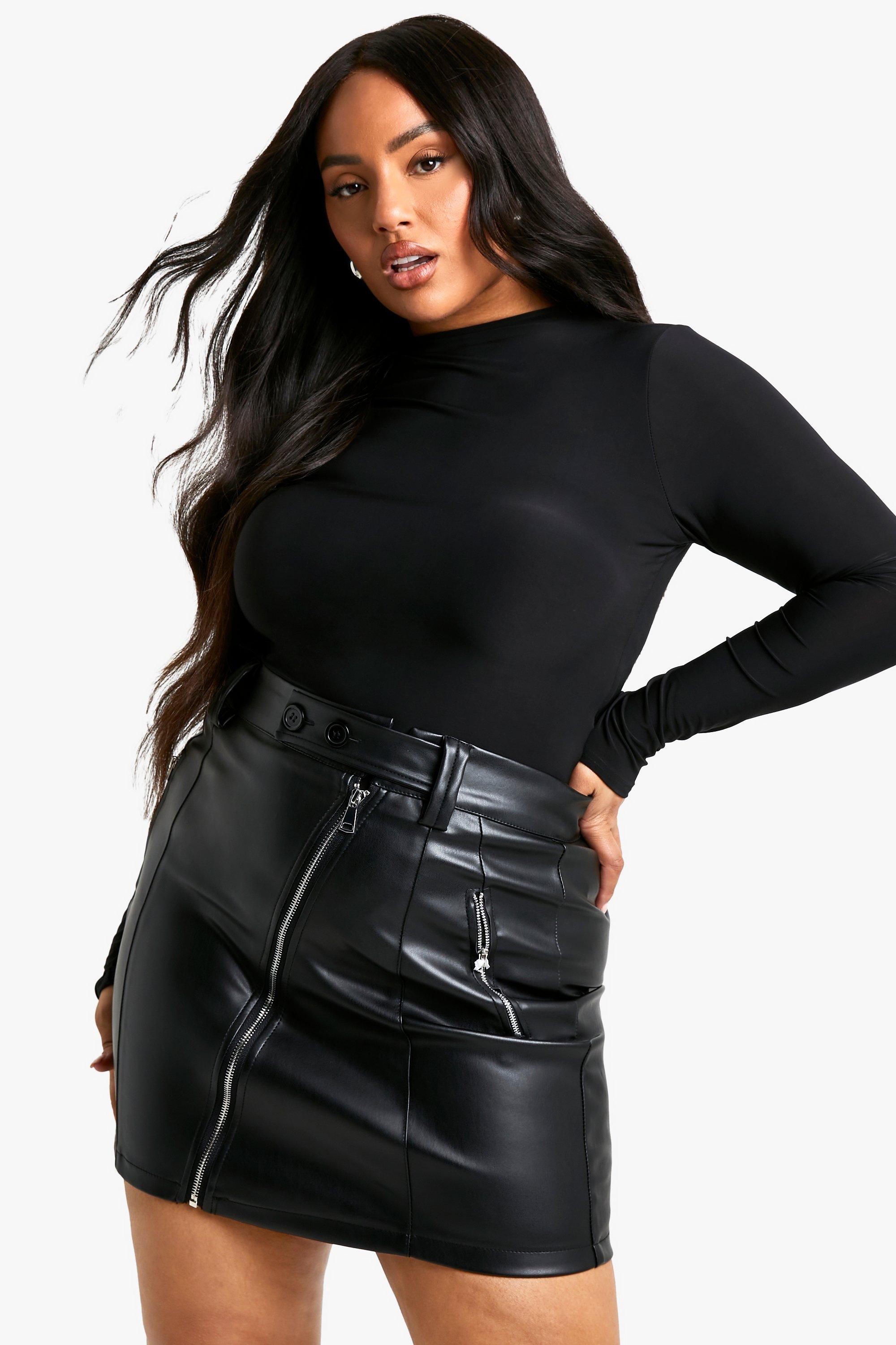 Boohoo Plus Pu Biker Mini Rokje, Black