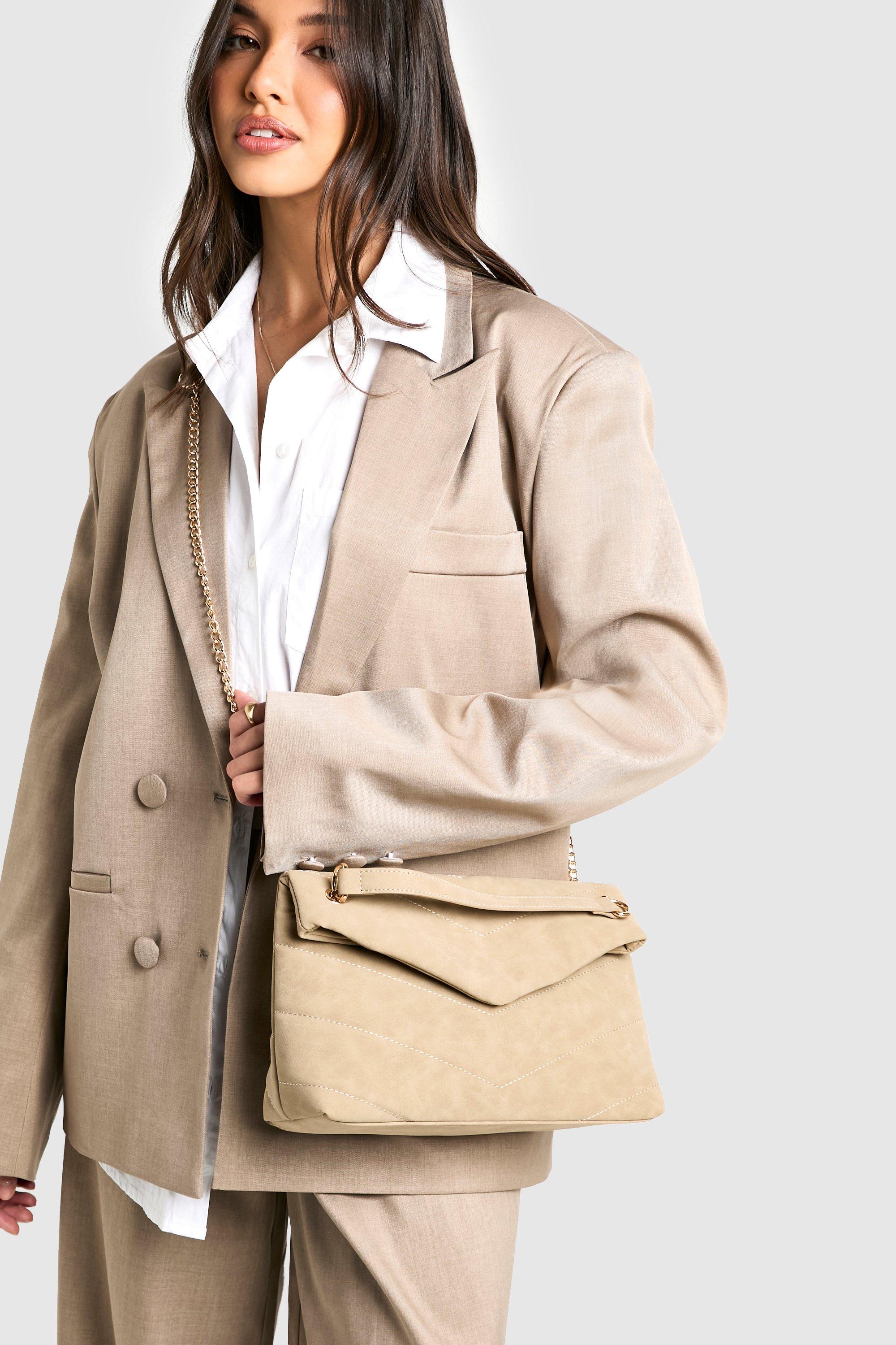 Image of Borsa a tracolla con manico a catena ripiegabile, Beige