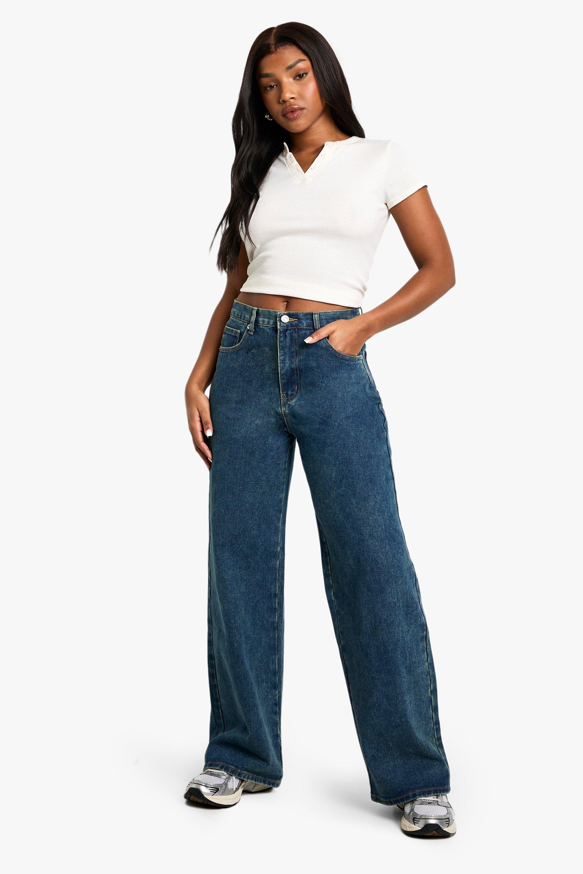 Boohoo Wide Leg Jeans, Mid Blue