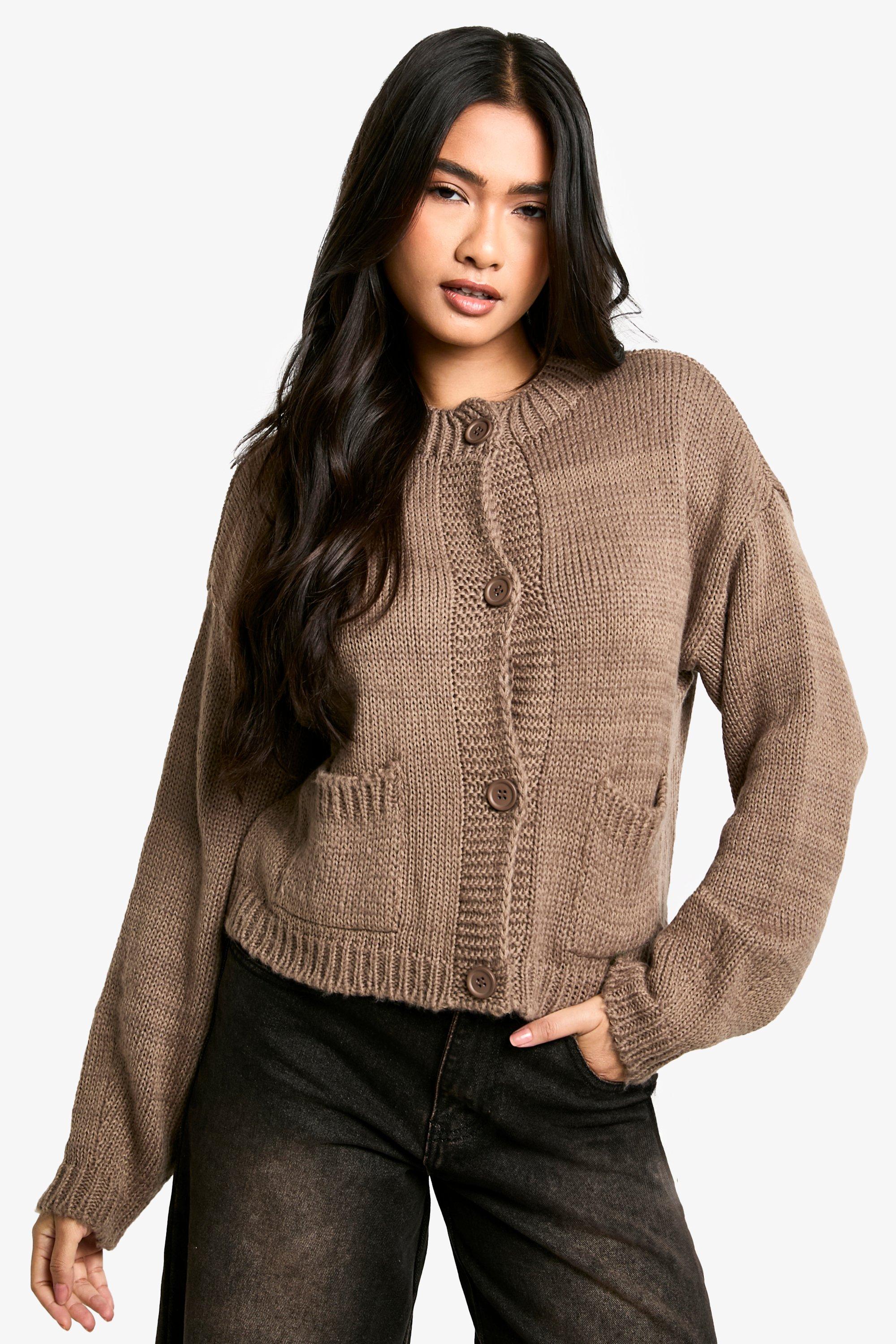 Boohoo Zachte Gebreide Cardigan Met Knopen, Taupe