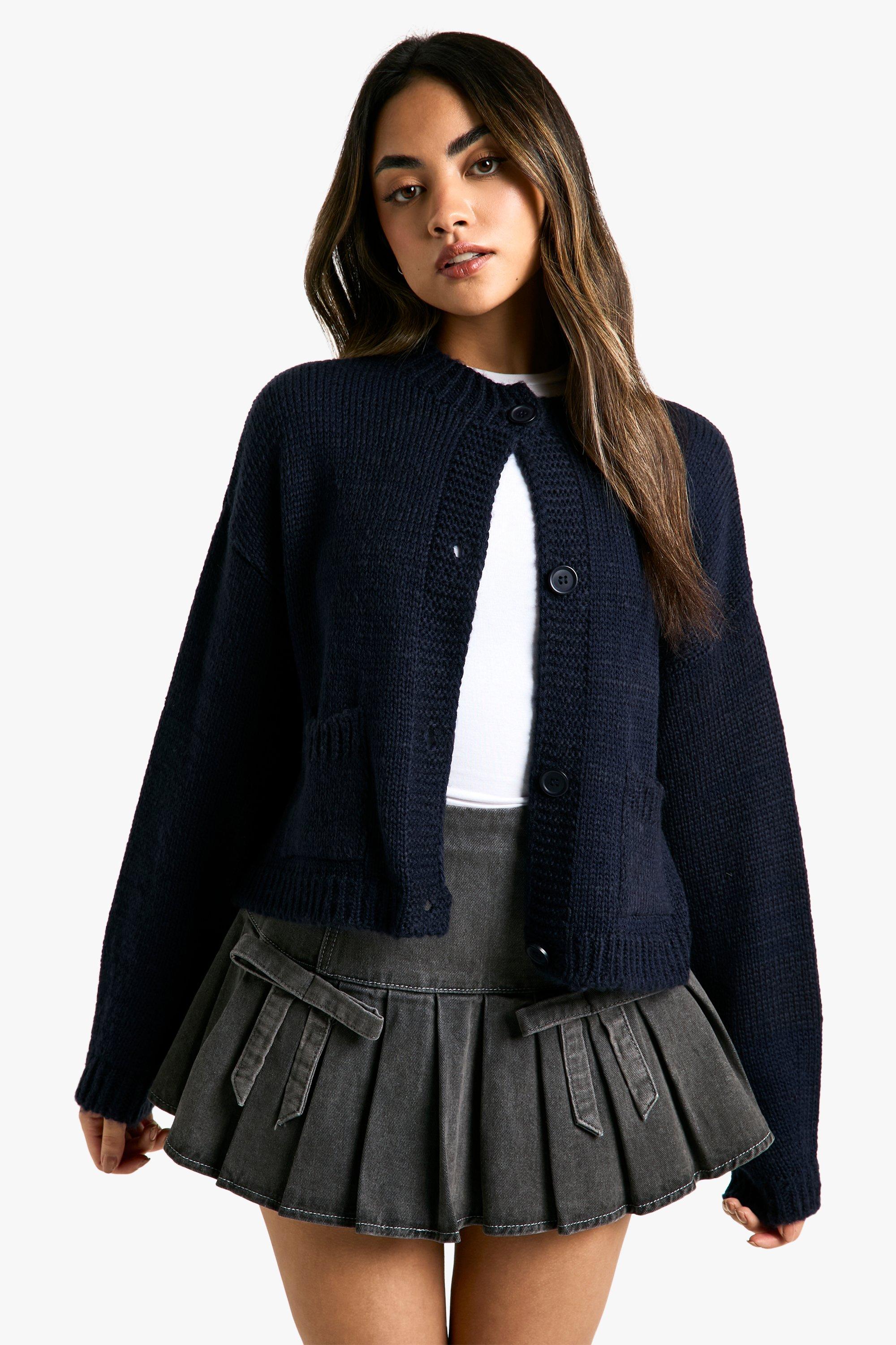 Boohoo Zachte Gebreide Cardigan Met Knopen, Navy