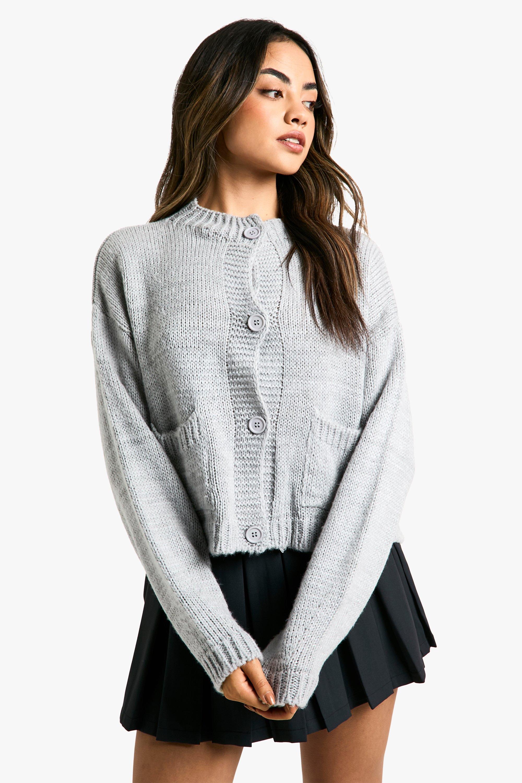 Boohoo Zachte Gebreide Cardigan Met Knopen, Grey