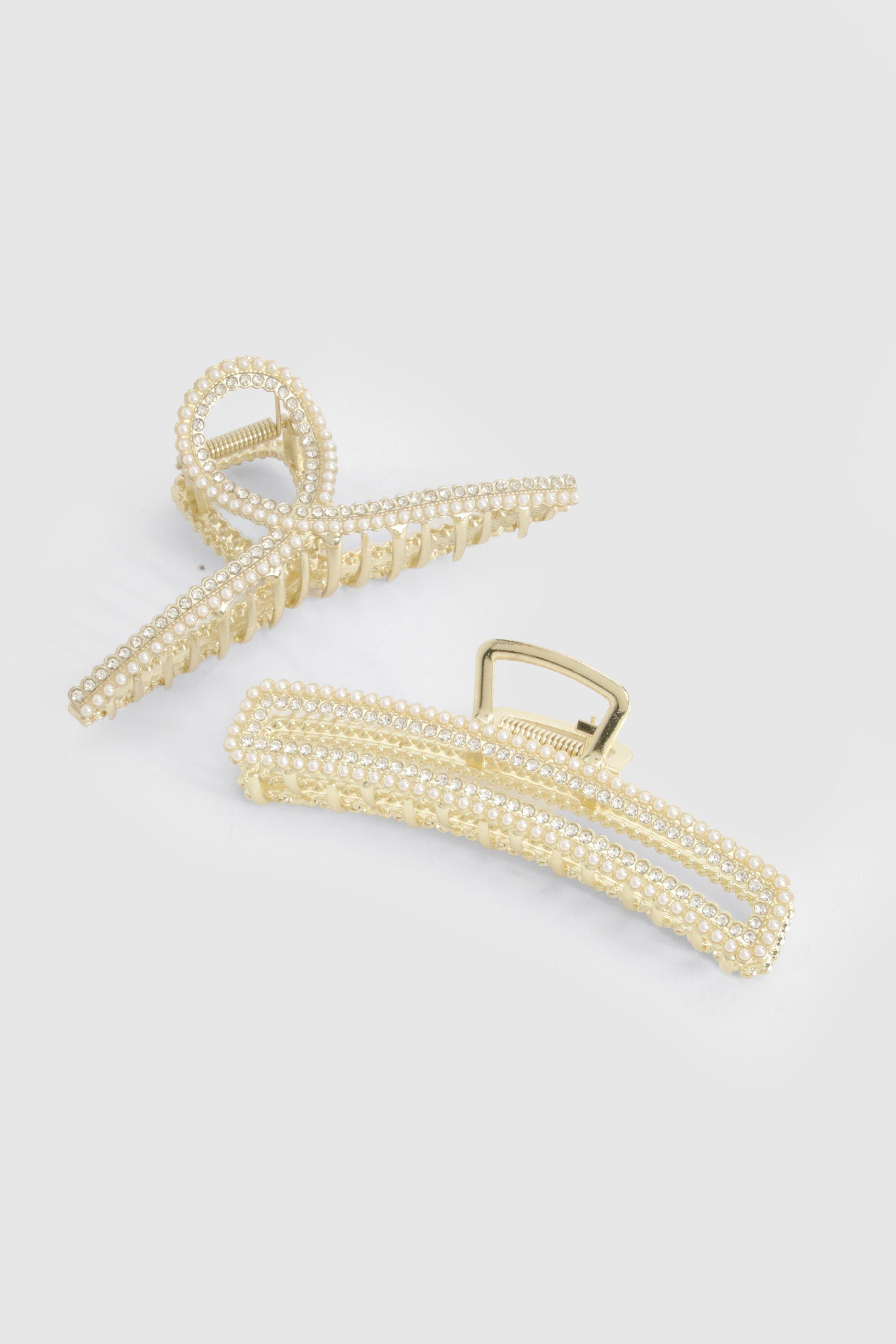 Click to view product details and reviews for Womens Diamante And Pearl Embellished Claw Clip 2 Pack Gold One Size Gold.