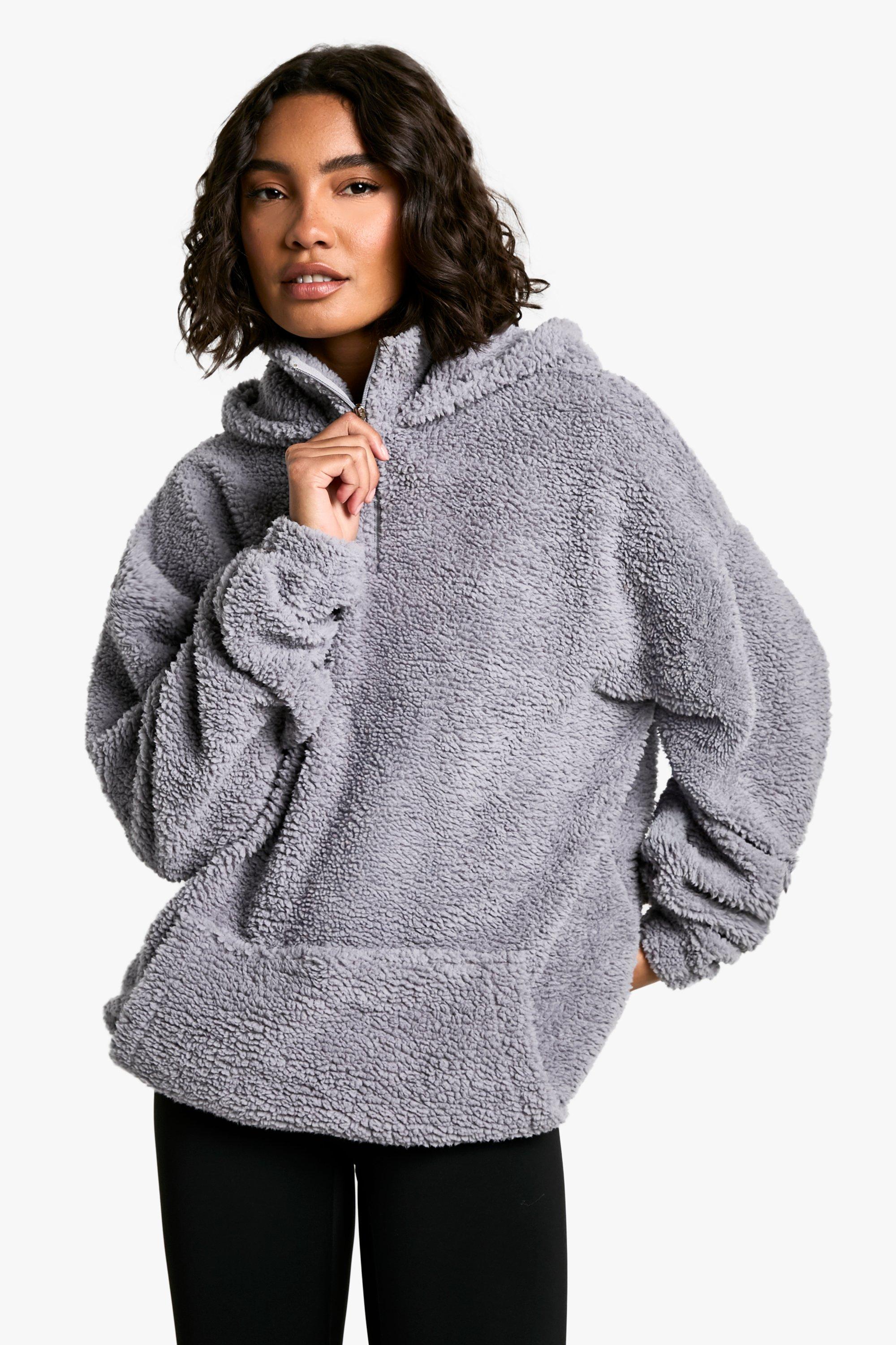 Womens Tall Borg Hoodie - Grey - S, Grey