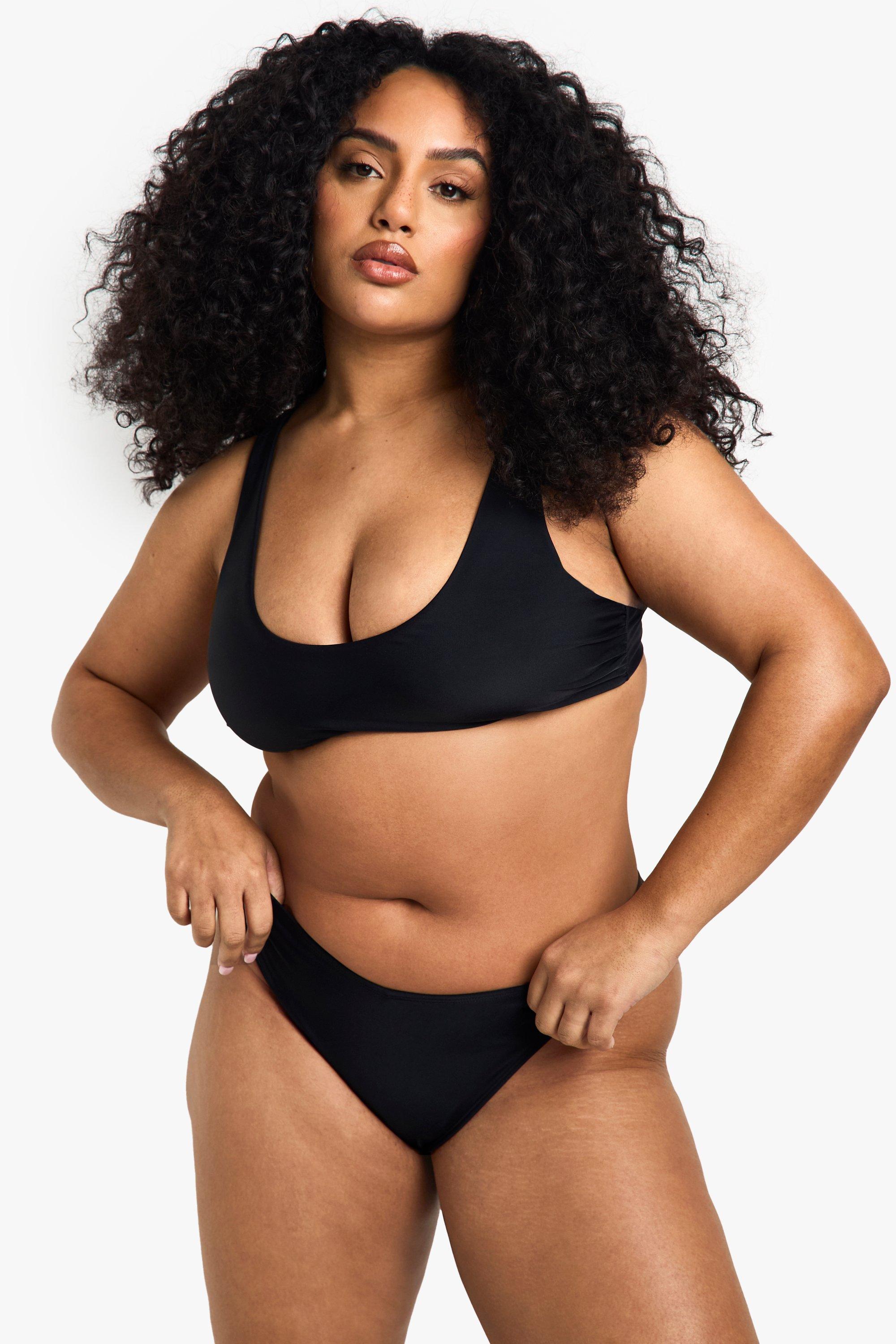 Boohoo Plus Corrigerend Badpak Essentials Bikini Broekje Met V-Taille, Black