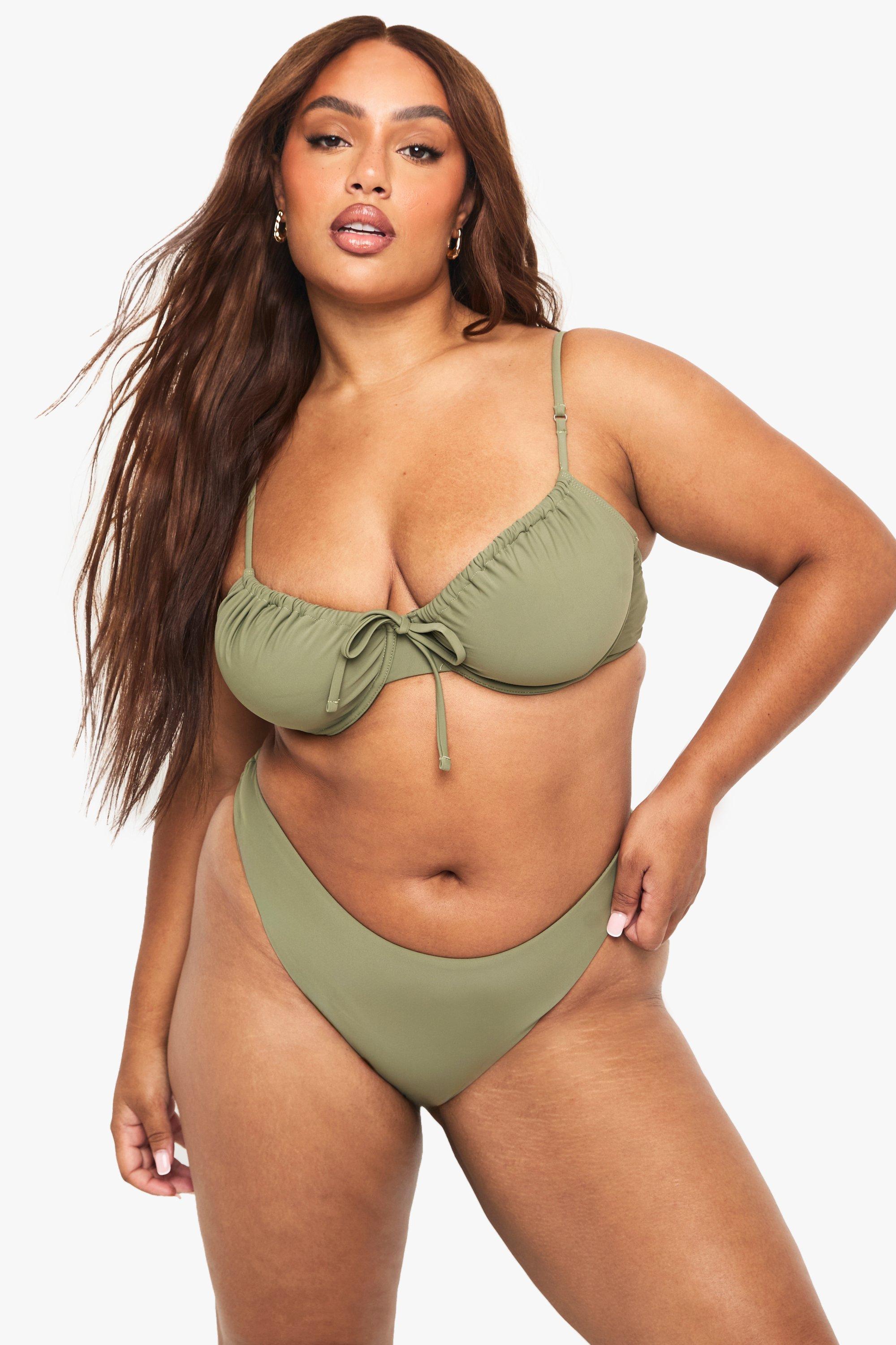 Boohoo Plus Badmode Essentials Bikini Broekje Met Hoge Taille, Khaki