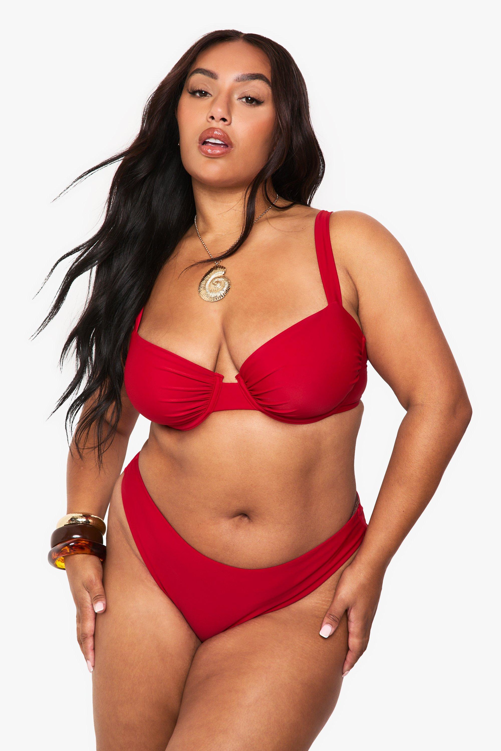Boohoo Plus Badmode Essentials Balconette Bikini Top, Red