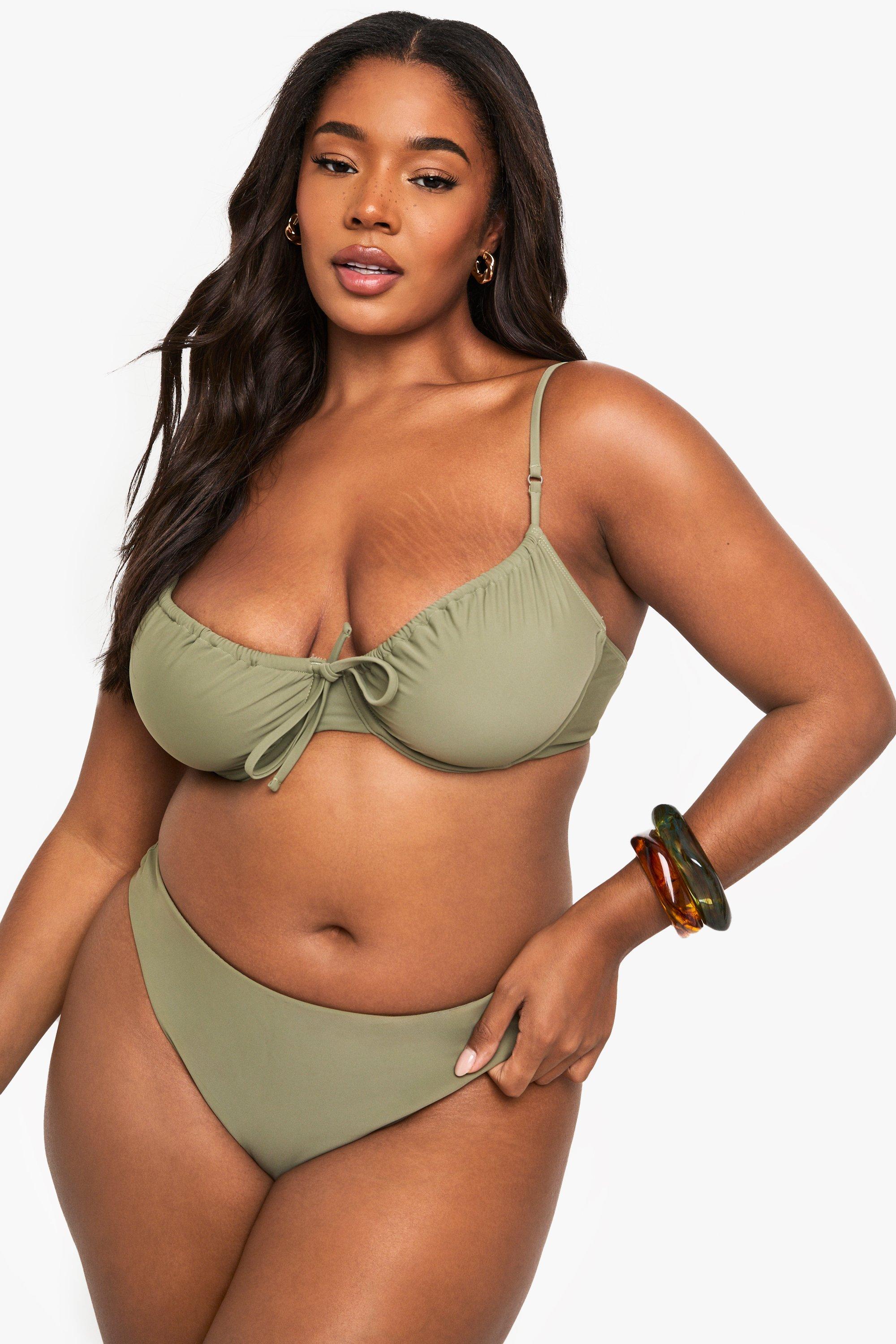 Boohoo Plus Badmode Essentials Bikini Top Met Beugel, Khaki