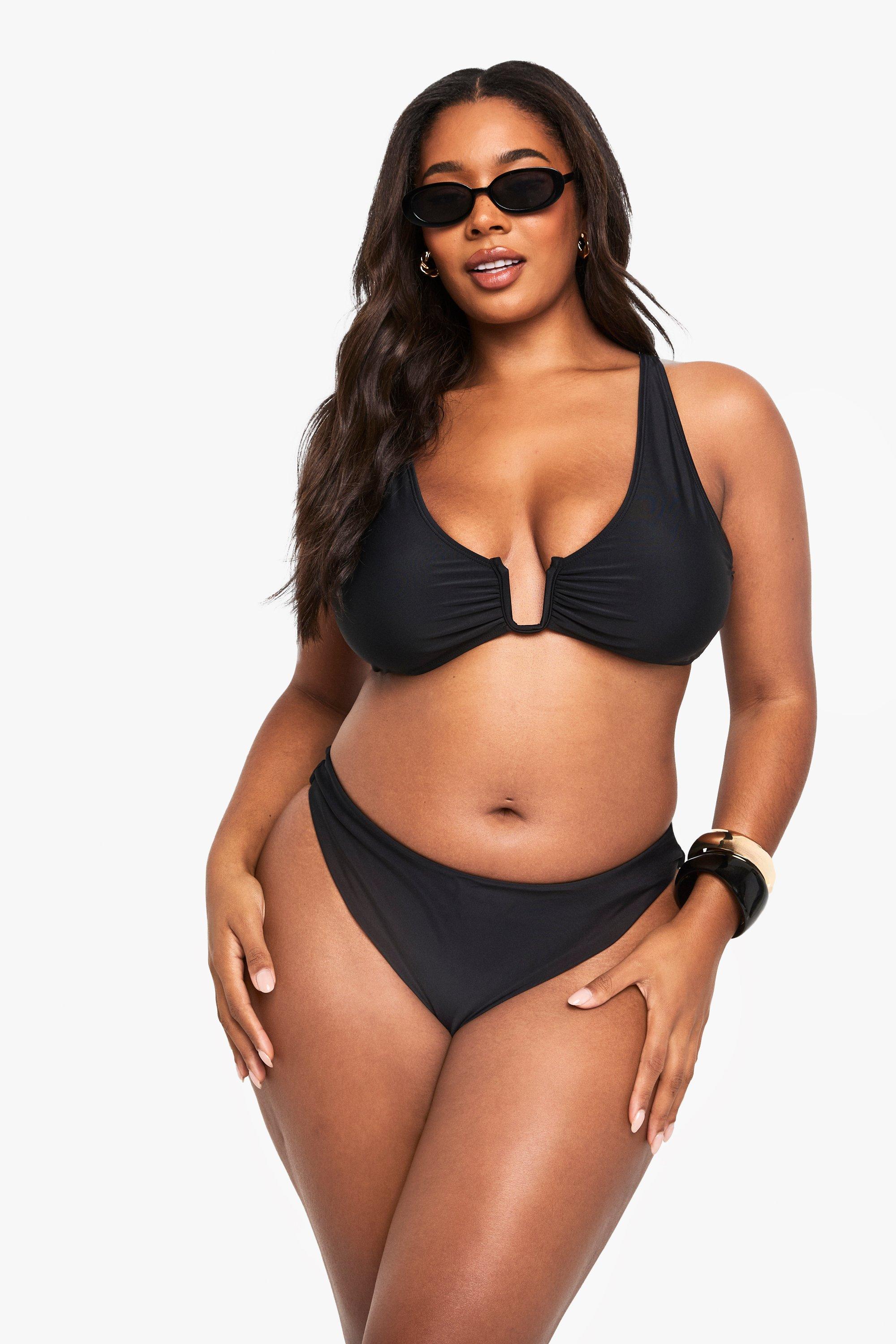 Boohoo Plus Badmode Essentials Bikini Broekje Met Hoge Taille, Black