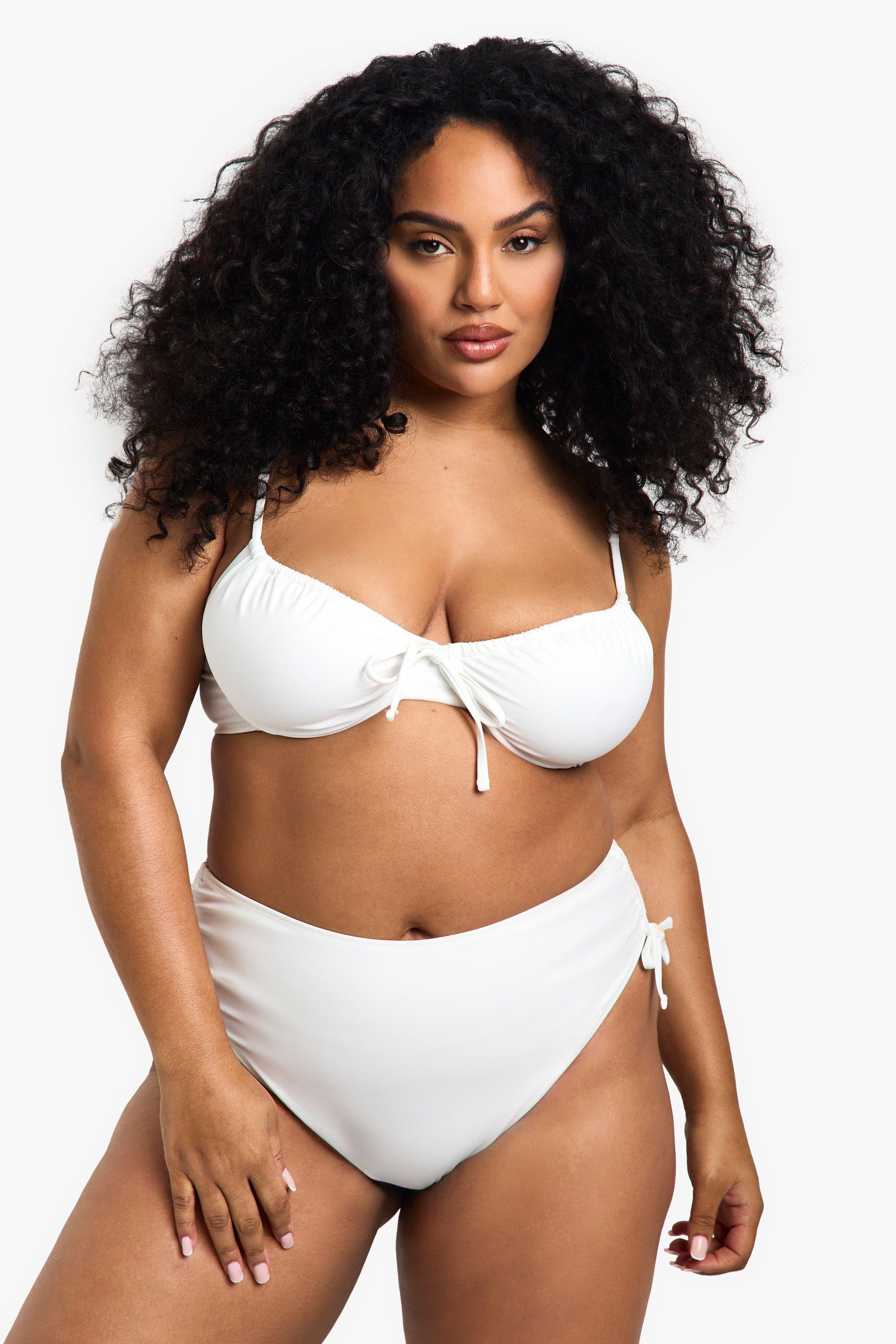 Boohoo Plus Corrigerende Badpak Essentials Bikini Broekje Met Hoge Taille, White