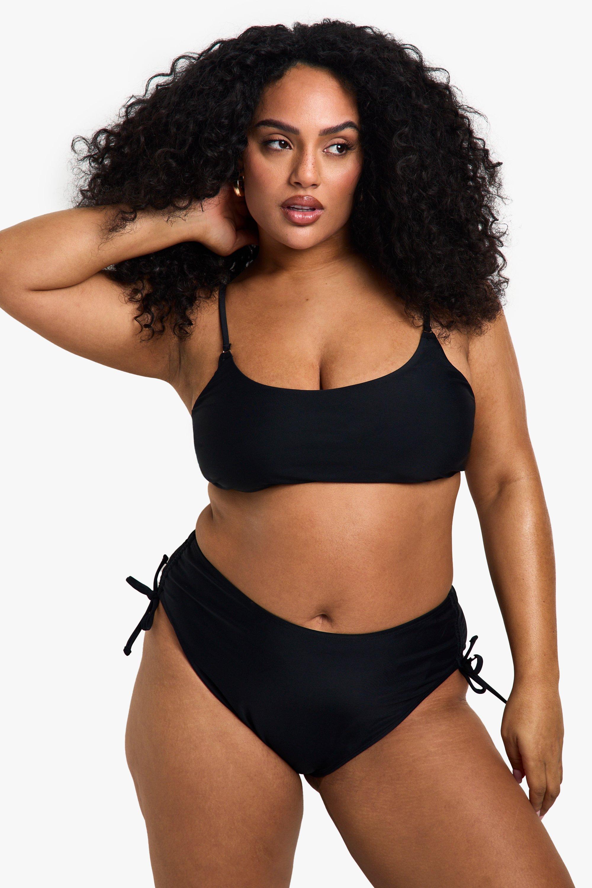 Boohoo Plus Corrigerende Badpak Essentials Bikini Broekje Met Hoge Taille, Black