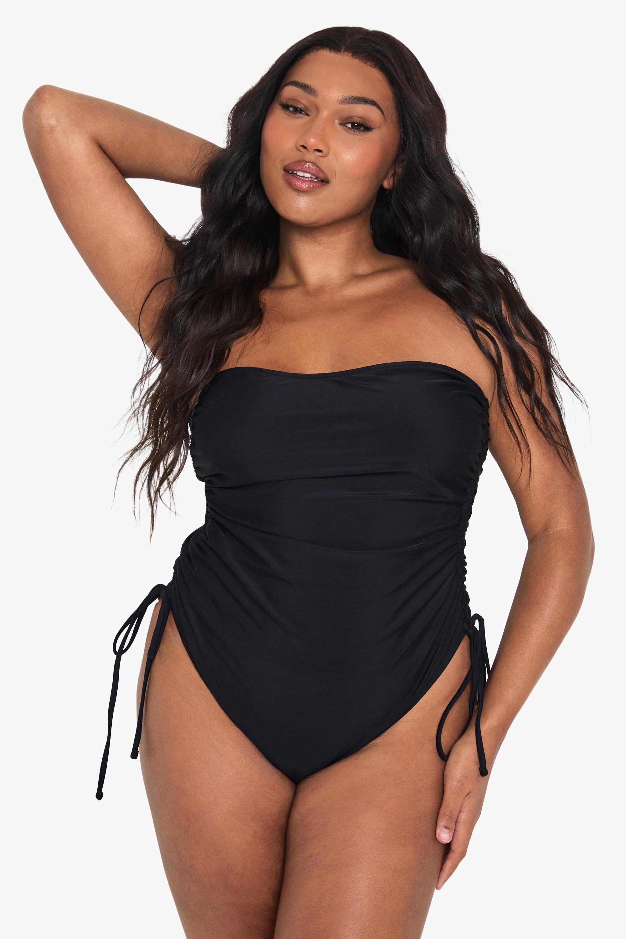Image of Costume intero Plus Size Essentials con ruches sulla pancia, Nero