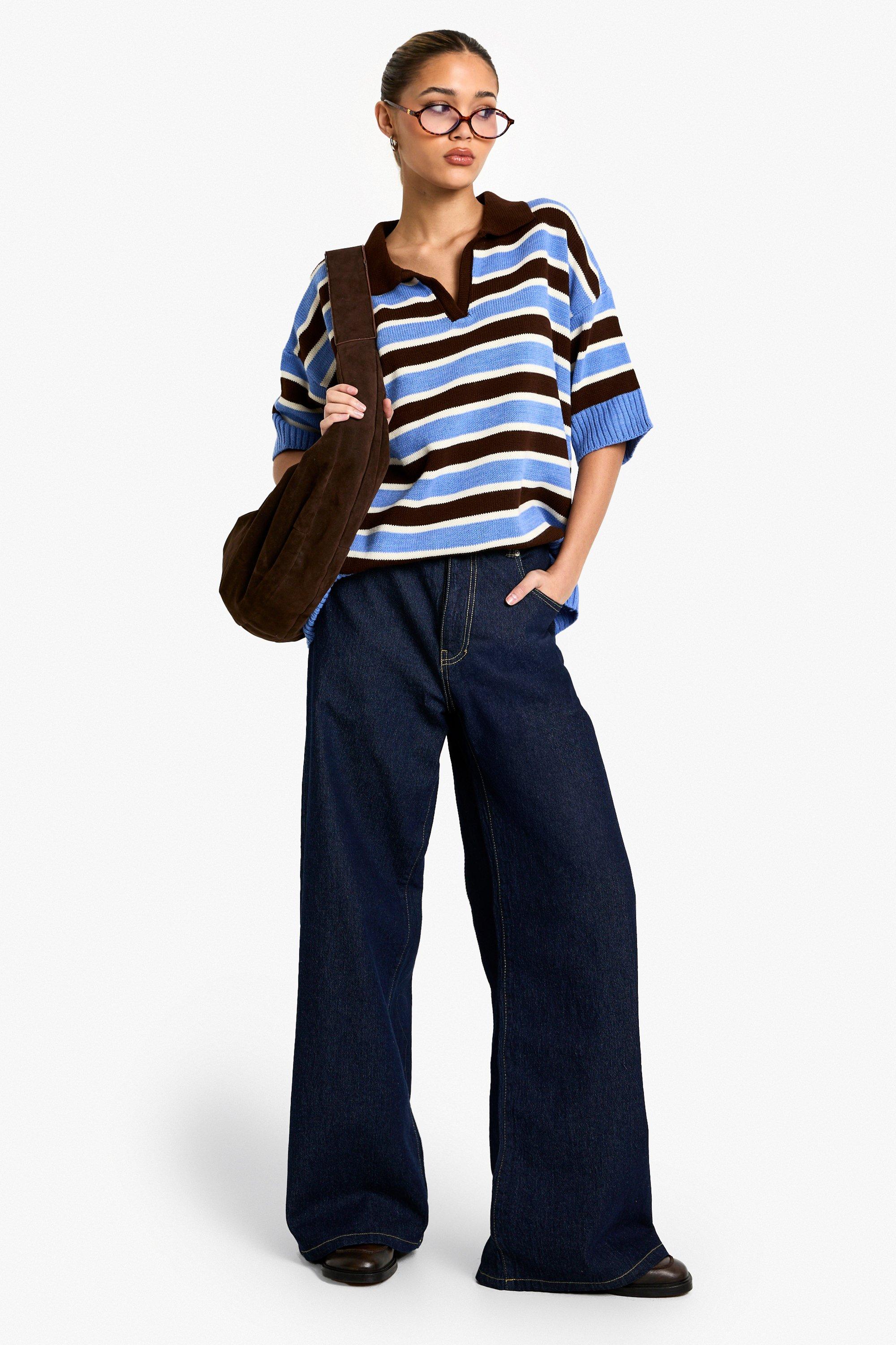 Boohoo Basic Super Wide Leg Jeans, Indigo
