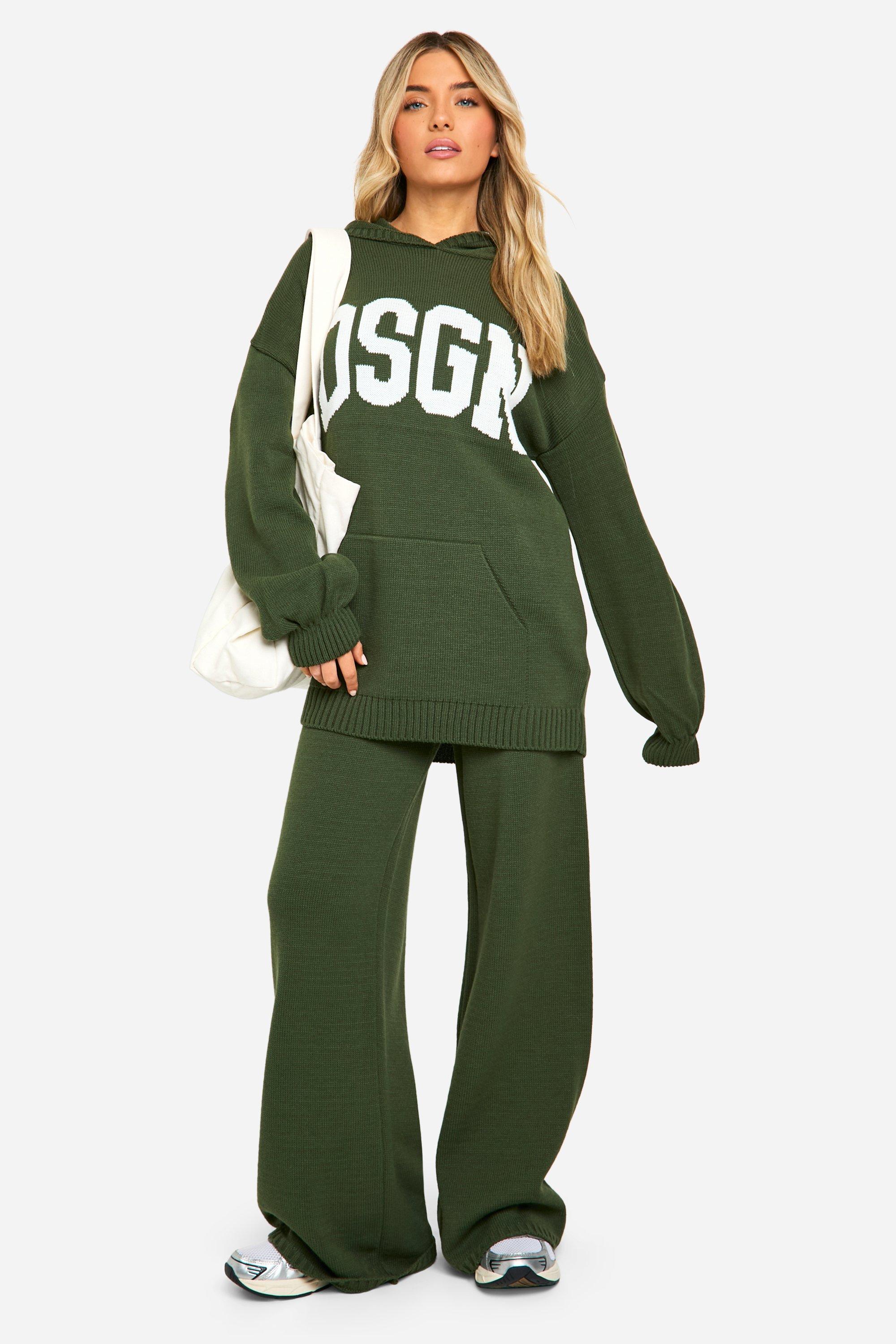 womens dsgn oversized hoody and wide leg trouser set - green - s, green