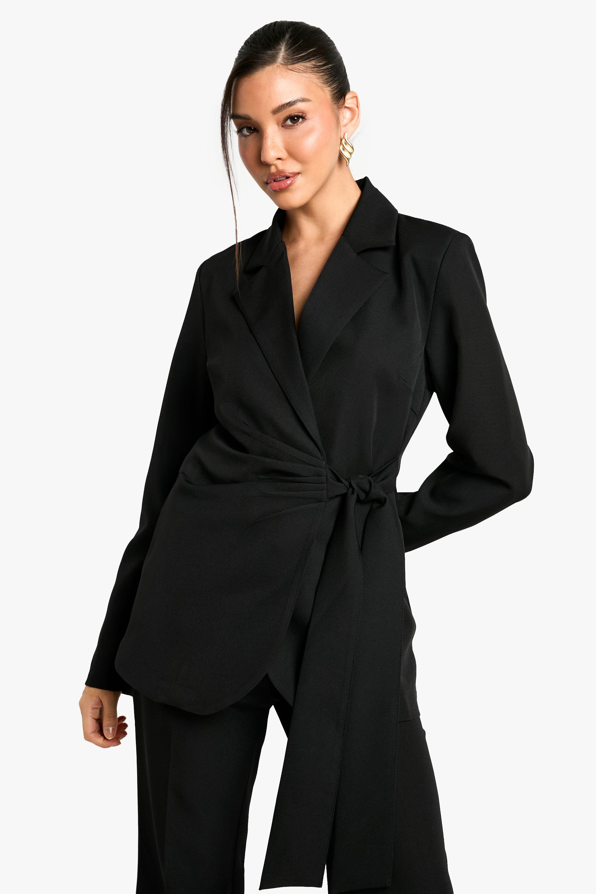 Boohoo Geweven Wikkel Blazer Met Strik, Black