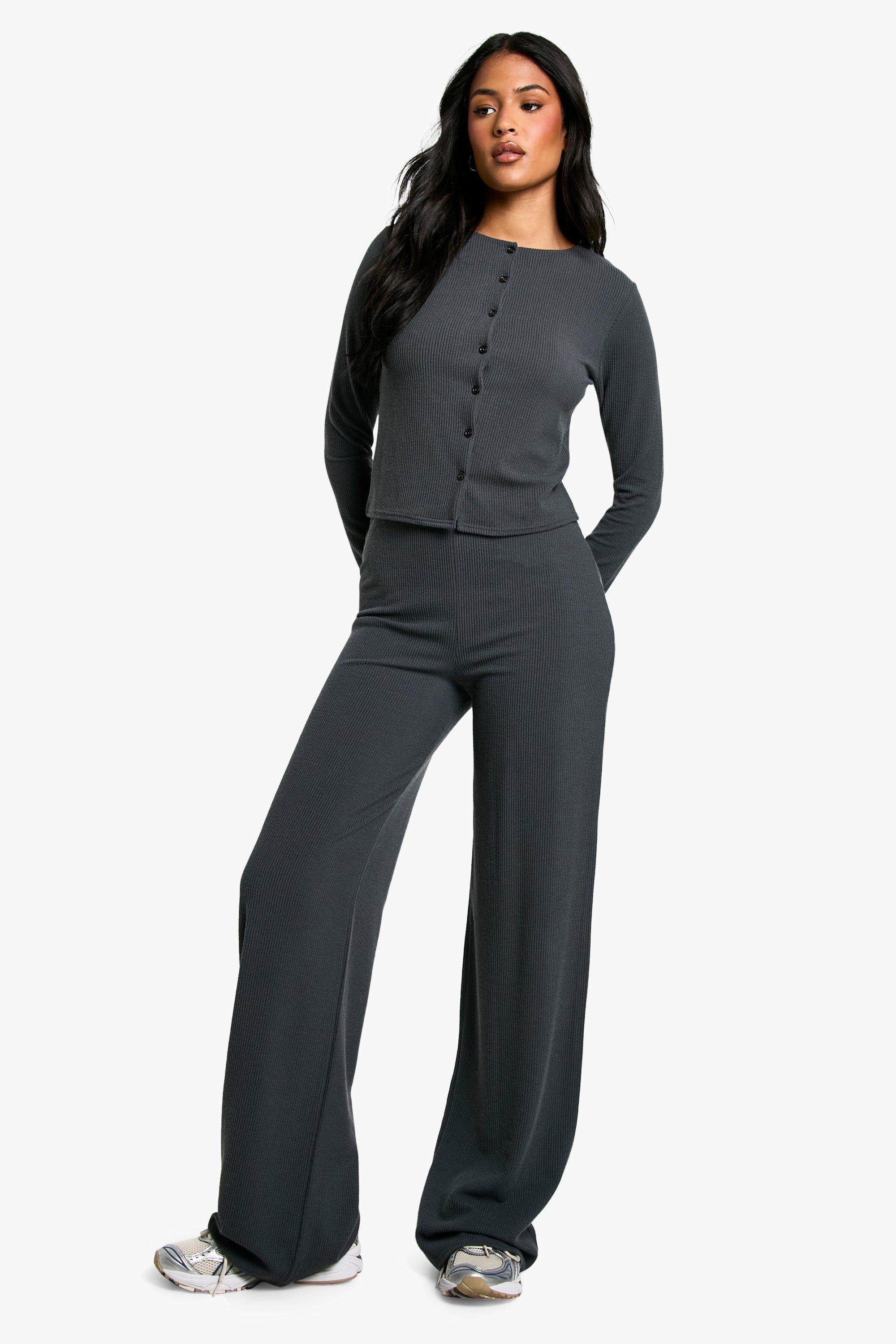 Womens Tall Crinkle Cardigan And Wide Leg Trouser Co-Ord - Grey - 10, Grey