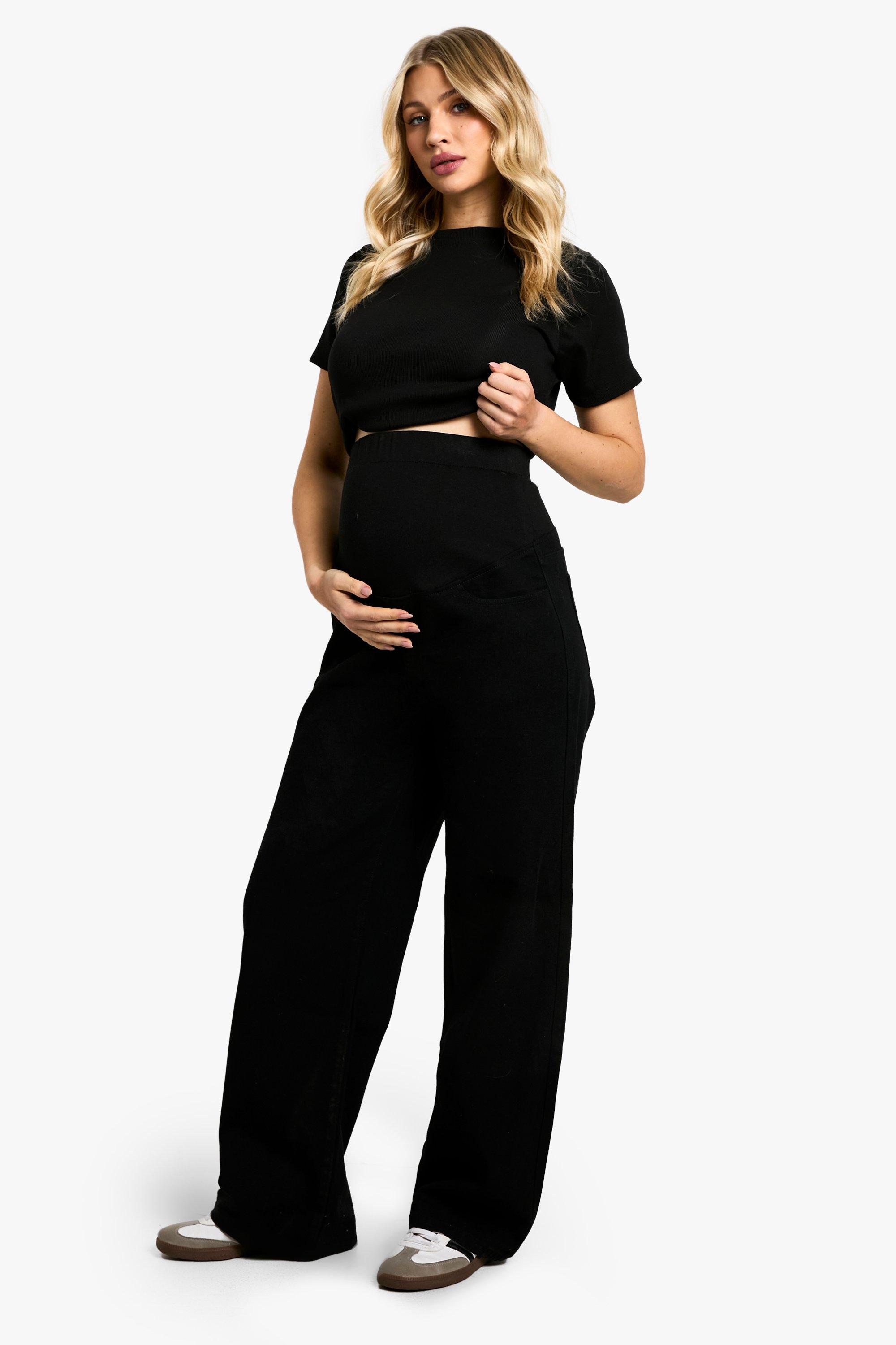 Boohoo Zwangerschap Over The Bump Wide Leg Jeans, Black