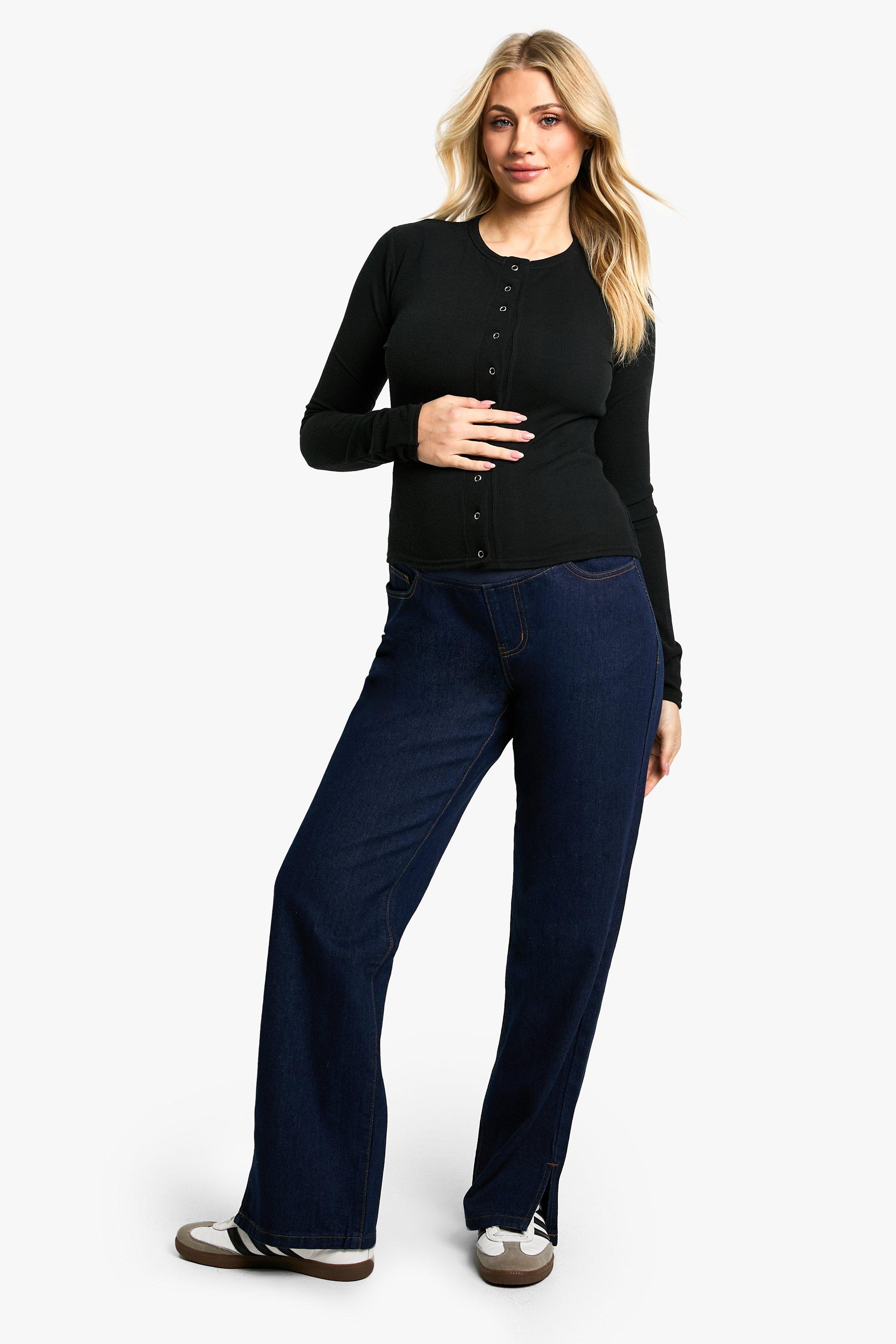 Boohoo Zwangerschap Over The Bump Jeans Met Rechte Pijpen, Dark Indigo