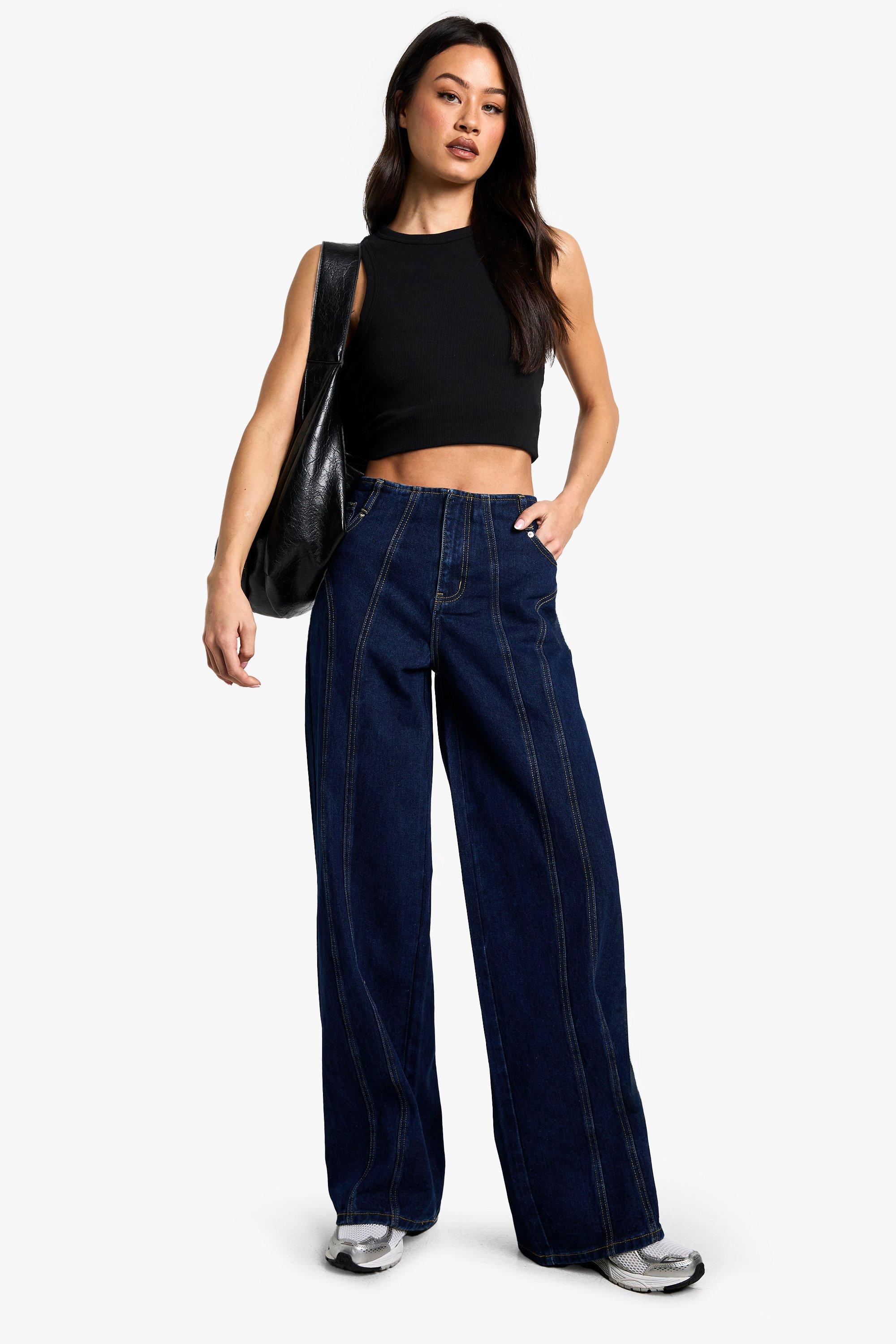 Boohoo Tall Indigo Wide Leg Jeans Met Naaddetail, Indigo