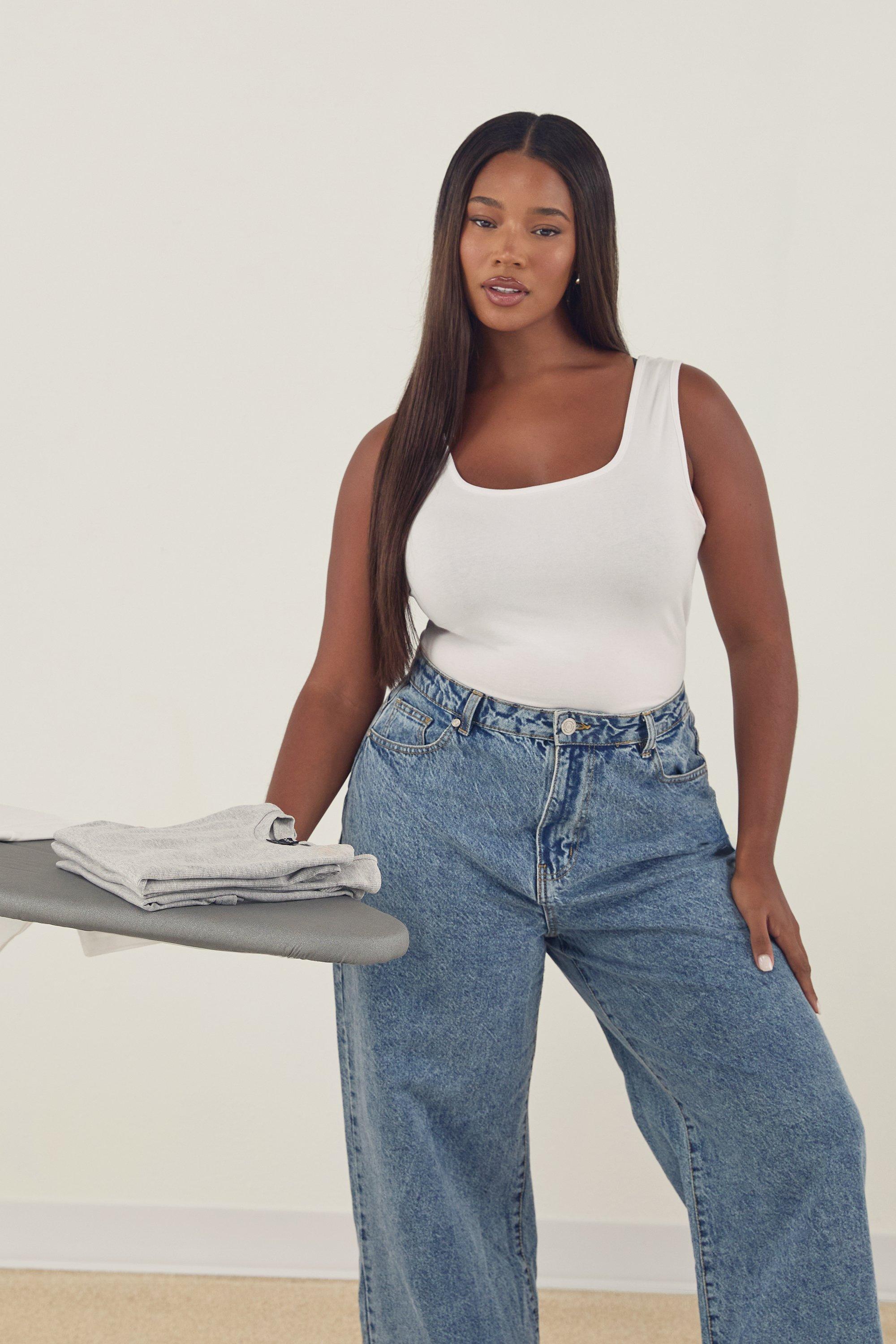 Image of Body Plus Size smanicato in cotone con scollo rotondo, Bianco
