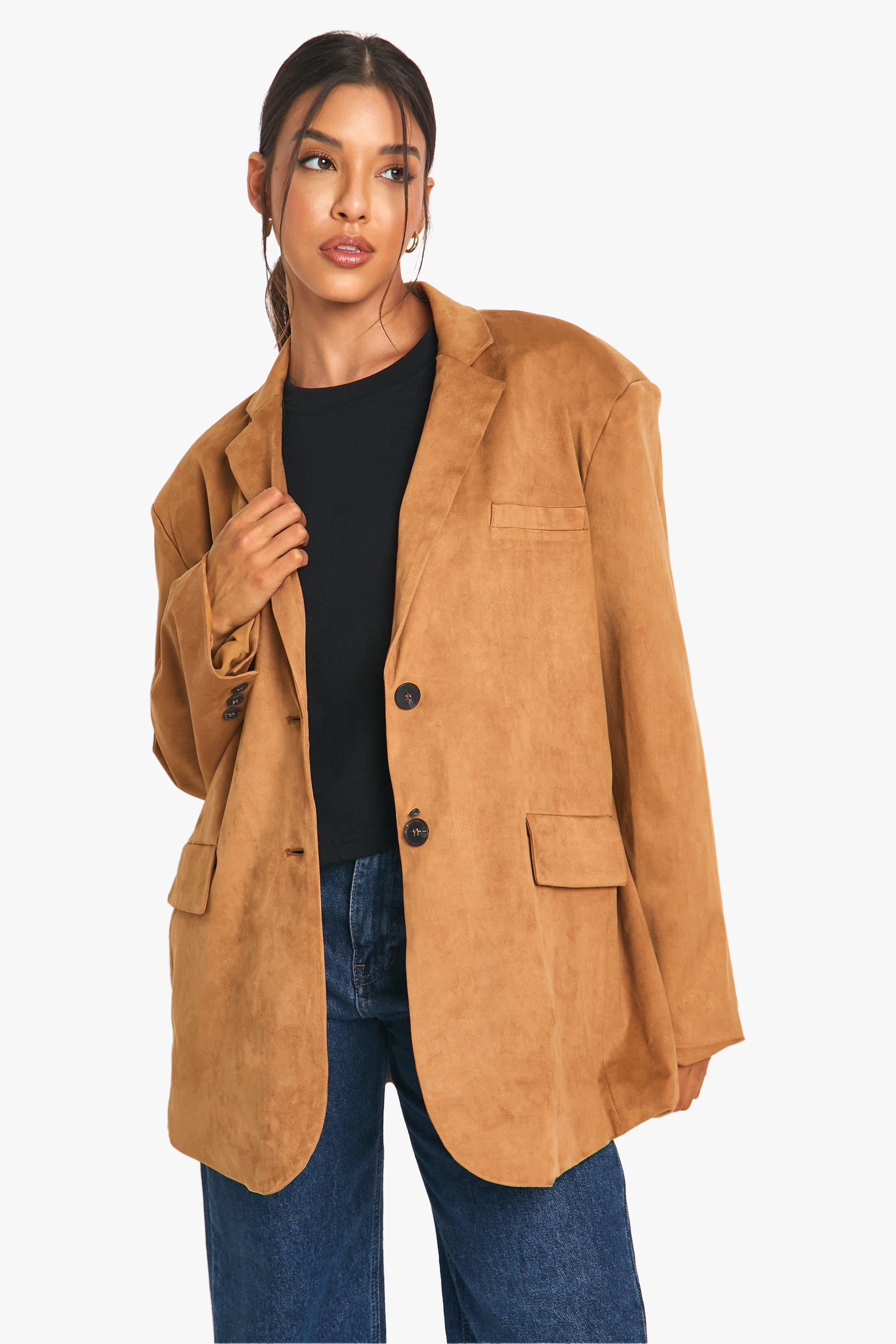 Boohoo Nep Suède Blazer, Tan