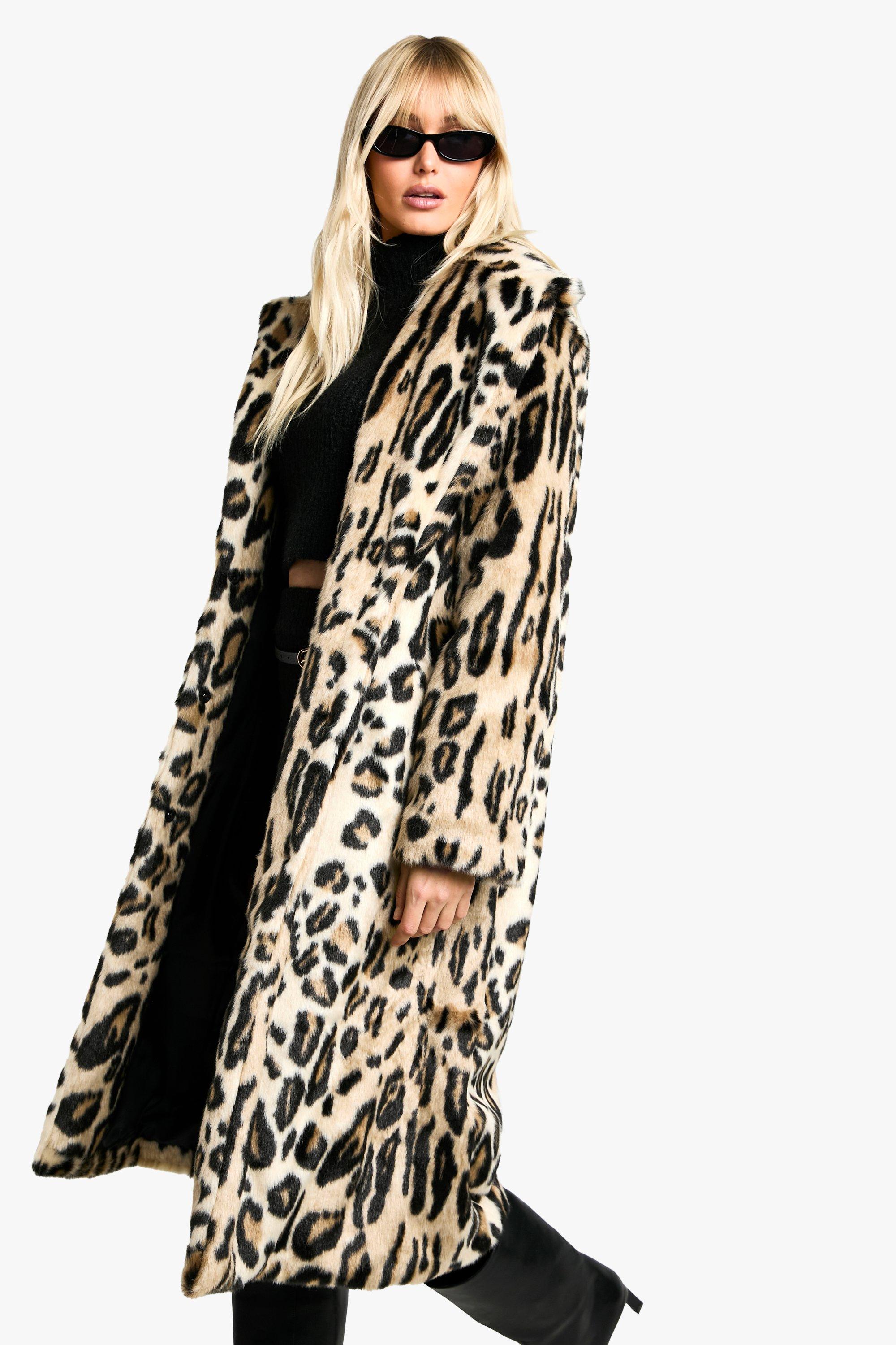 Boohoo Maxi Jas Met Luipaardprint En Bont, Leopard