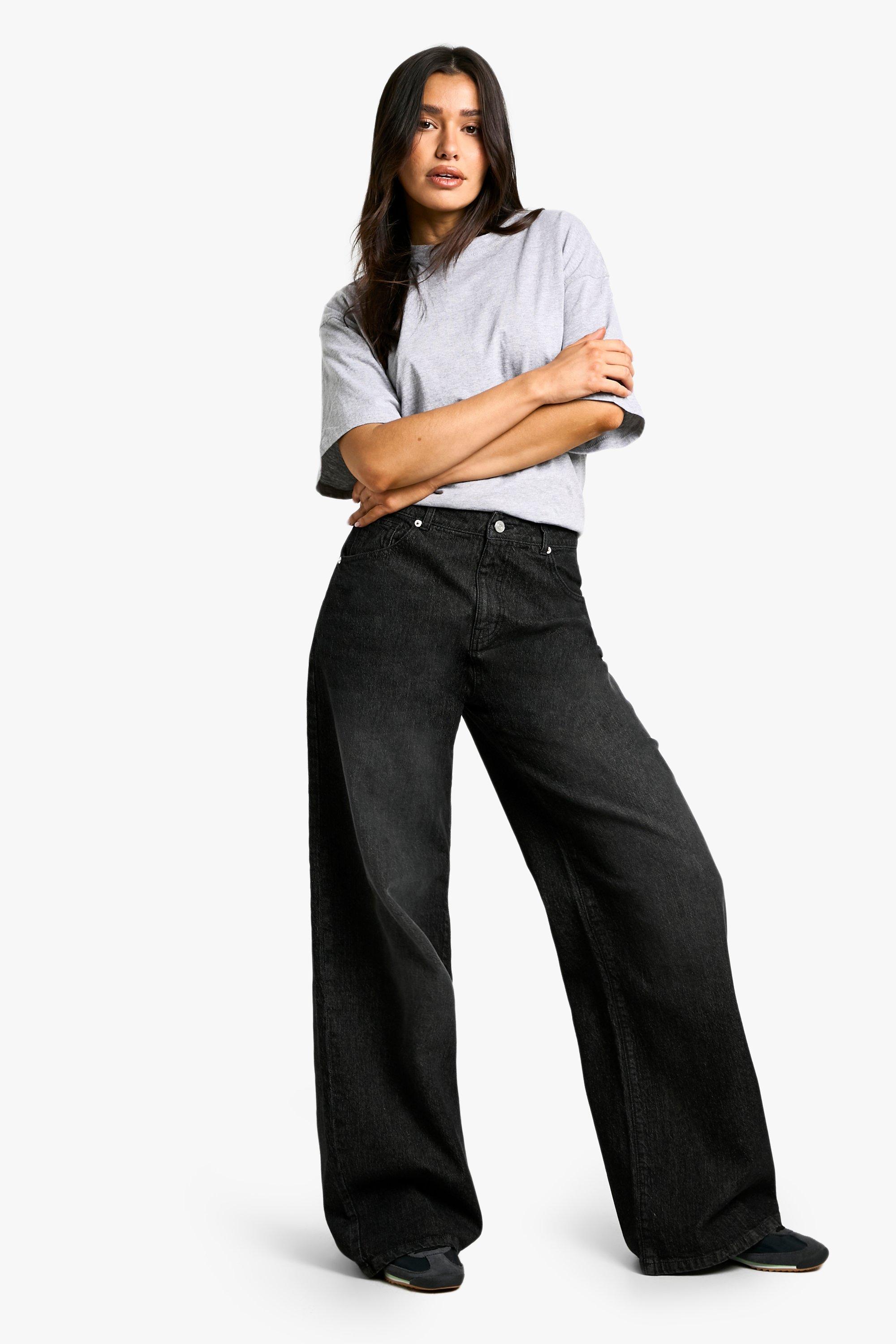 Boohoo Tall Basic Super Wide Leg Jeans, Washed Black