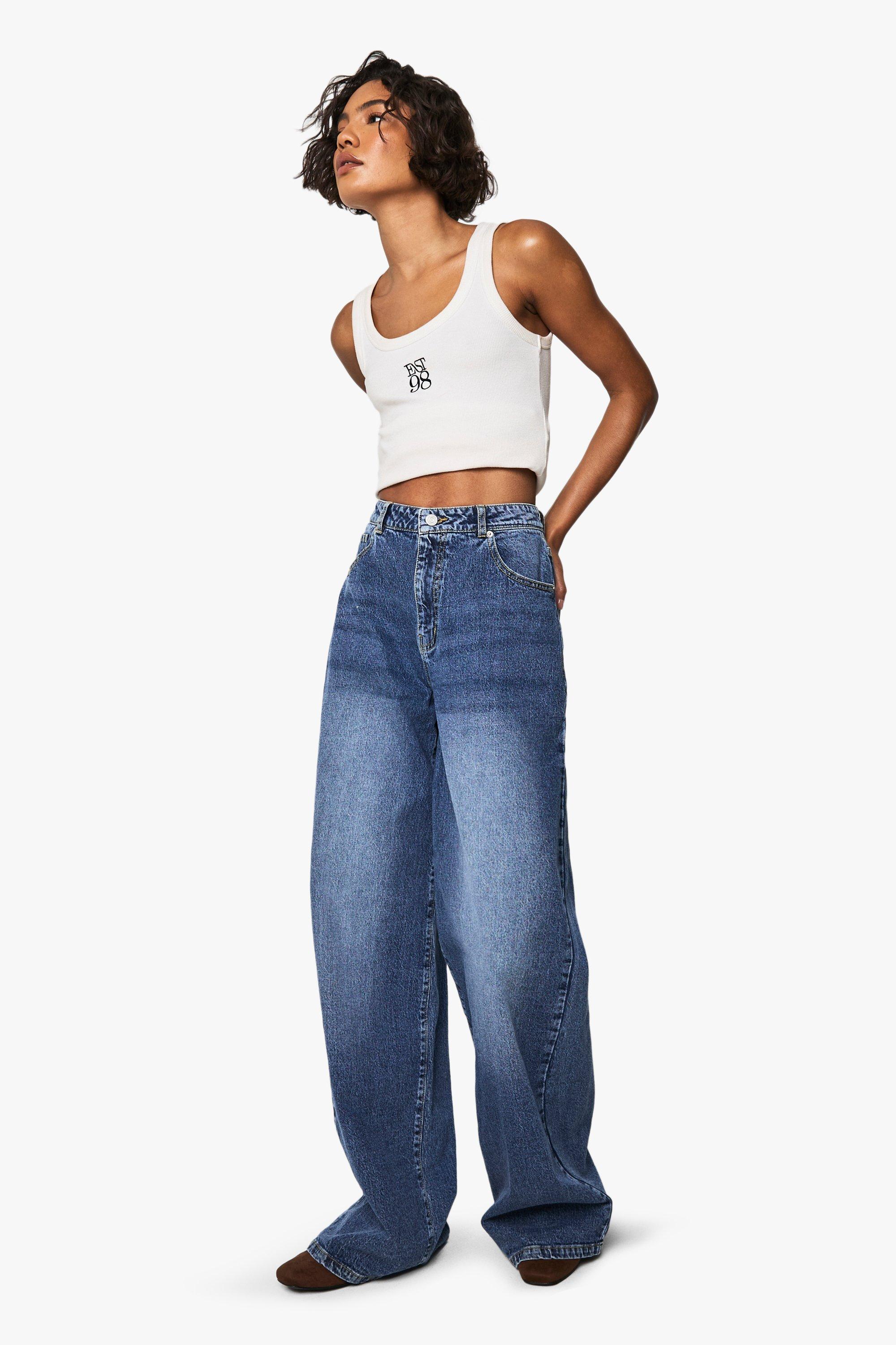 Boohoo Tall Basic Super Wide Leg Jeans, Acid Wash Dark Blue