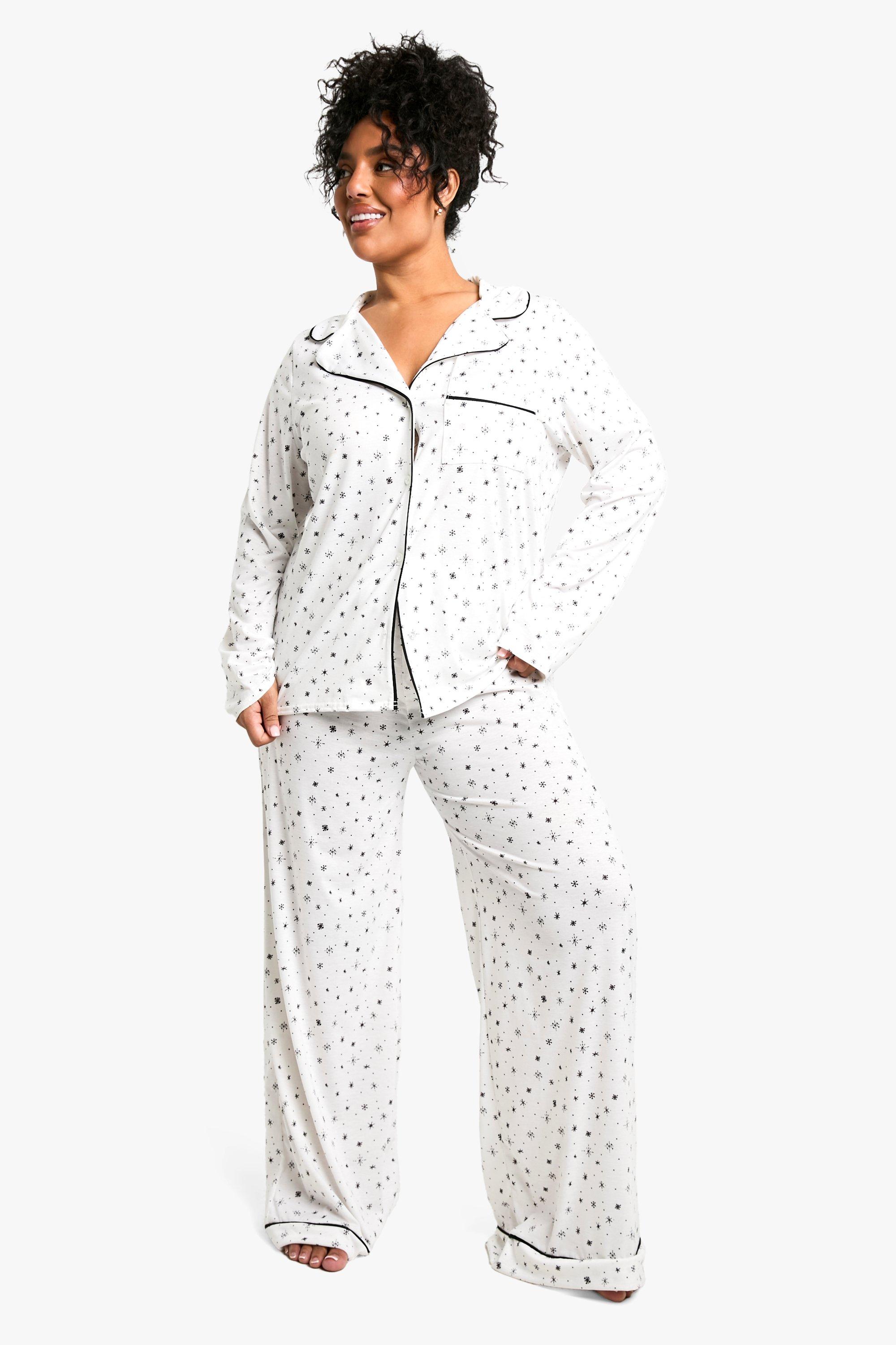 Womens Plus Star Print Trouser Pj Set - White - 22, White