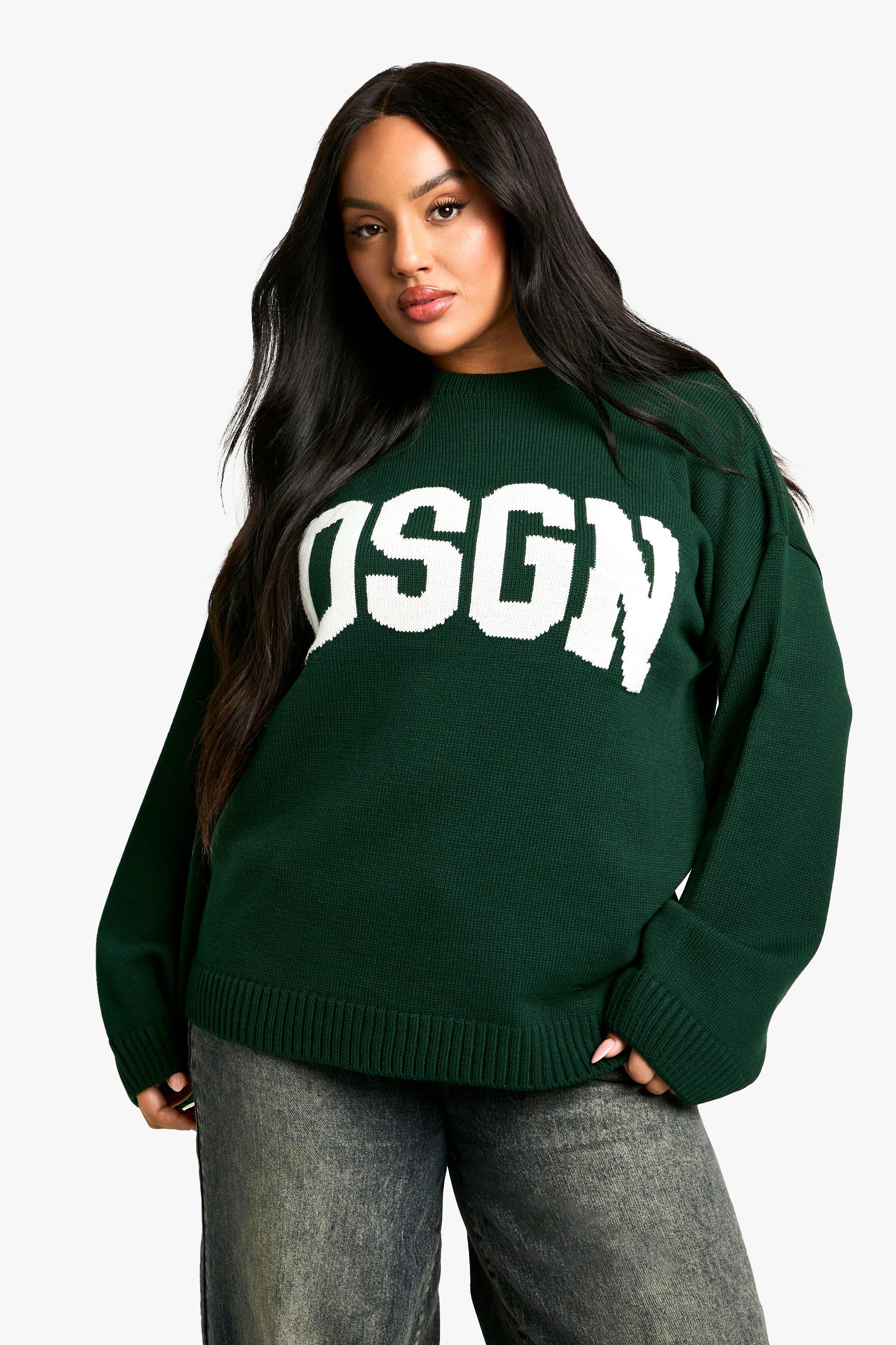 Image of Maglione a girocollo Plus Size in maglia DSGN, Verde