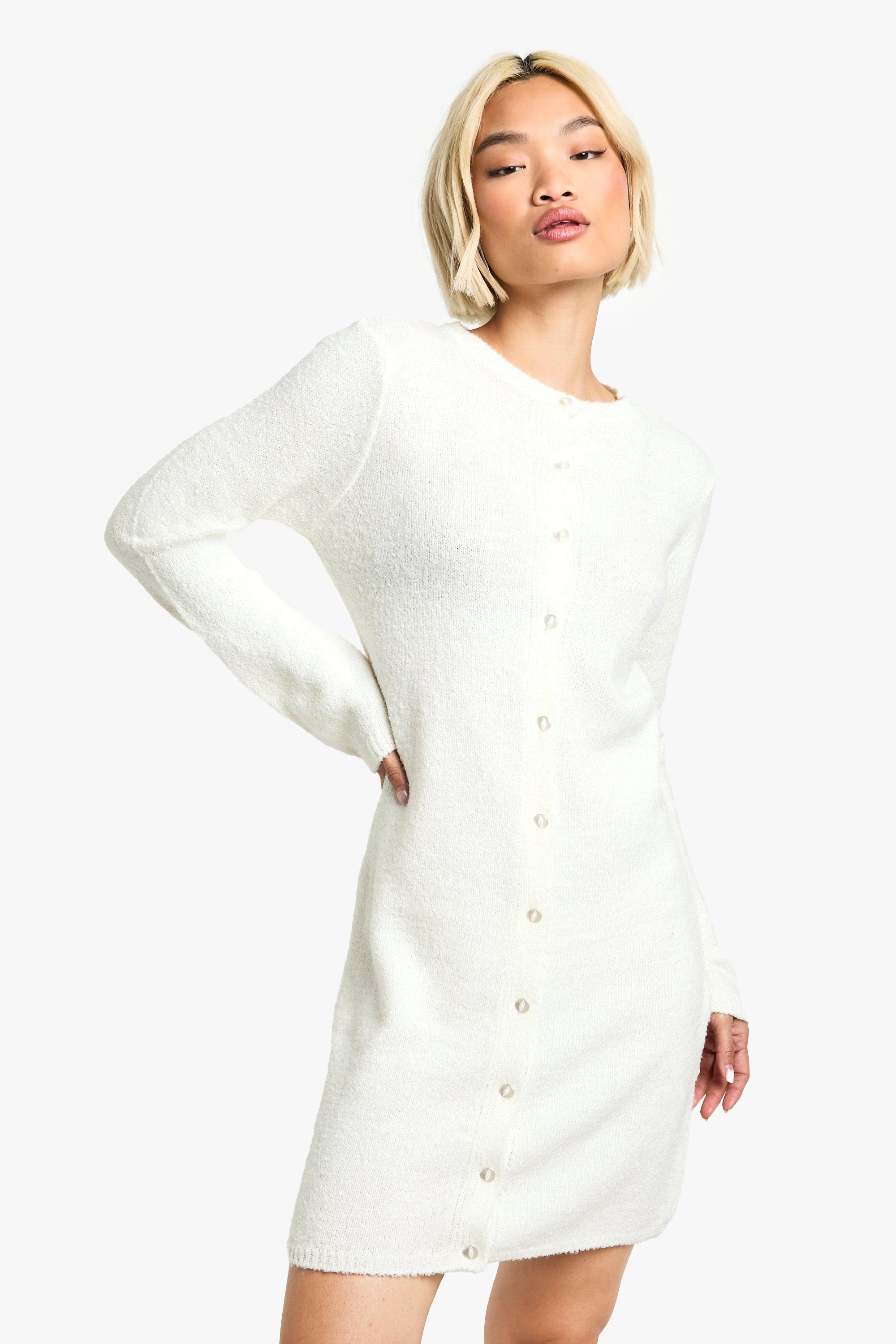 Robe Courte Boutonnée En Maille - Blanc Cassé - 38, Blanc Cassé