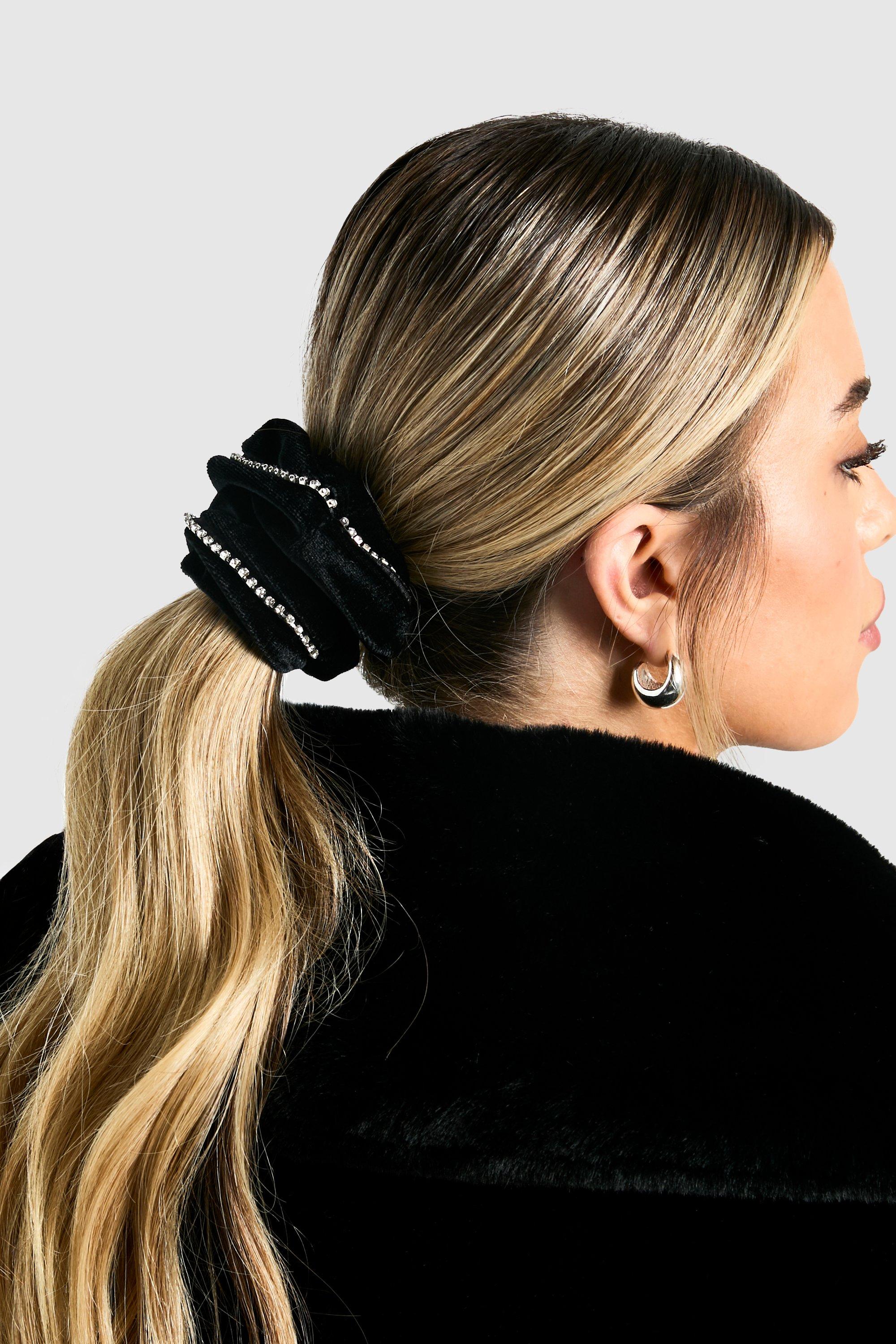 Womens Christmas Bauble Gift Diamante Scrunchie Black One Size Black